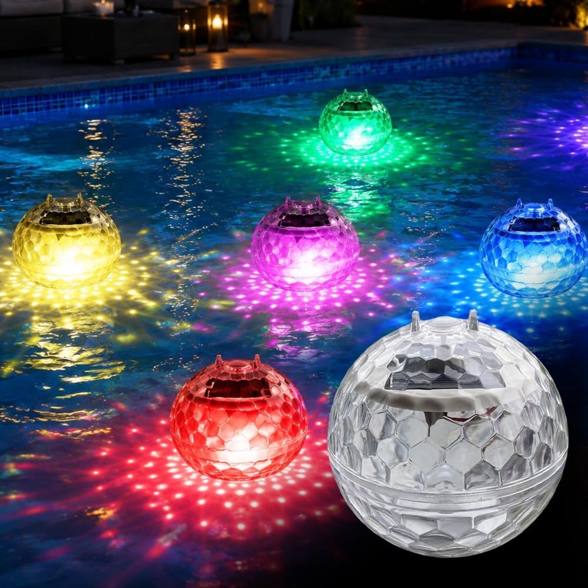 SnelShoppen - 2 Stuks Zonne-drijvende Bal Zwembad Lampen met 7 Kleurwisselingen, 10cm Onderwaterlicht op Zonne-energie voor Zwembaden, Vijvers, Tuinen