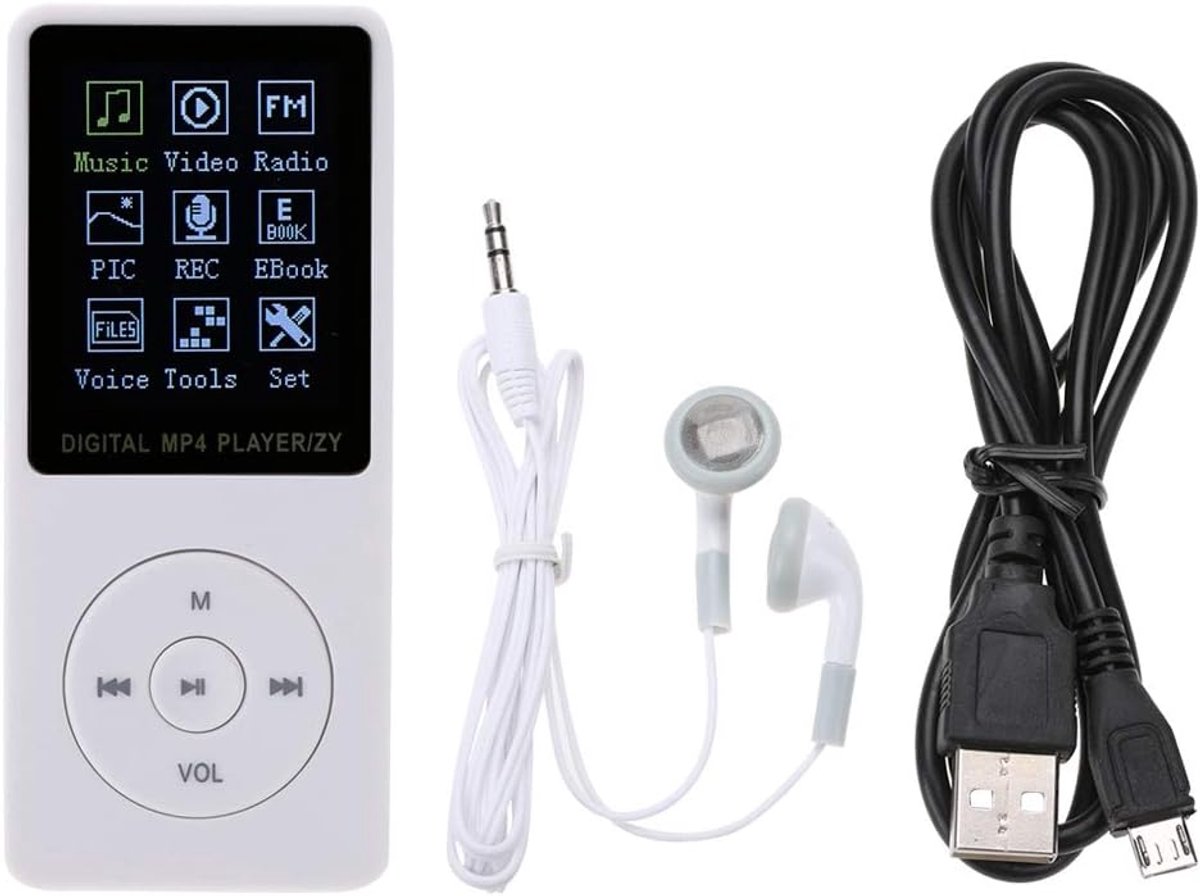SnelShoppen - Draagbare MP4 Speler met TFT Kleurenscherm, HiFi Geluid, USB2.0, Voor Sport en Vrije Tijd, Zwart/Wit