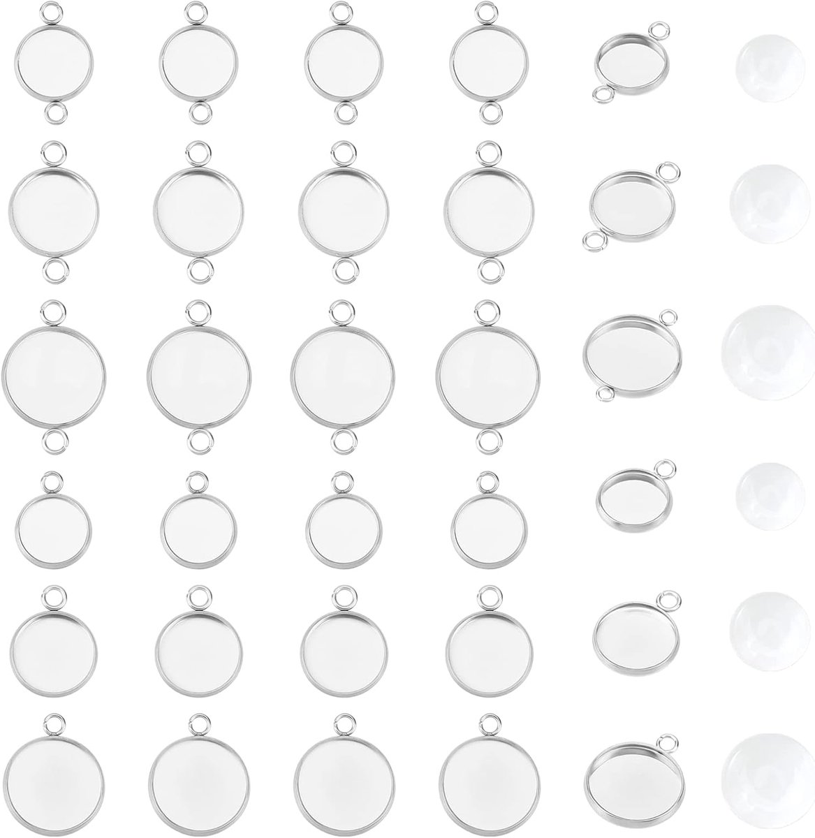 SnelShoppen - 120 Stuks Platte Ronde Hangertjes Lege Bezel Tray Connectoren Met Transparante Glazen Cabochons Voor Sieraden Maken