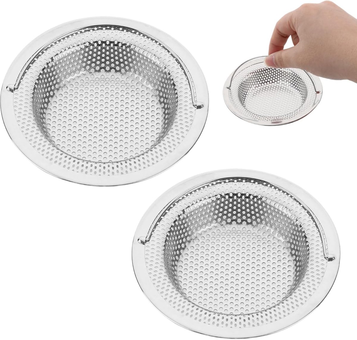 SnelShoppen - Afvoerfilter voor Keuken- en Douchegoot, RVS, Antikleverend met Vouwhandvat, Buitendiameter 11 cm (2 Stuks)