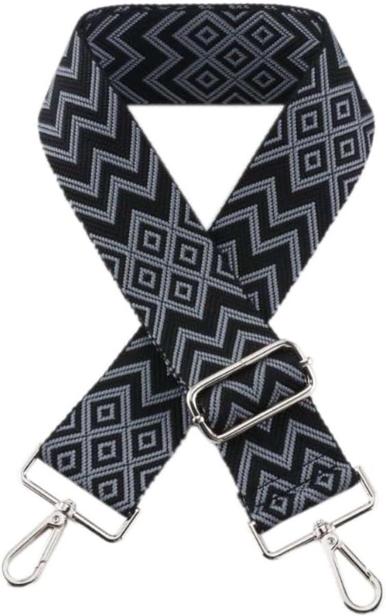 SnelShoppen - Verstelbare Schouderband 5 cm Breed, 75-135 cm Lengte, Geschikt voor Handtassen, Schoudertassen, Crossbody, Grijs-Zwart met Zilveren Ges