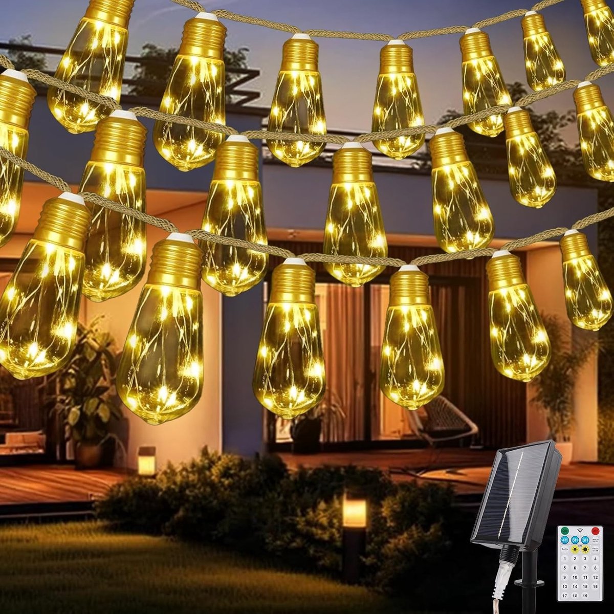 Solar Festoenverlichting - 20 Lamp - 11,5 m - Henneptouw met LED's - Voor Buiten en Tuin