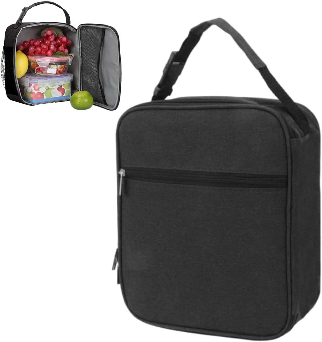SnelShoppen - Geïsoleerde lunchtas 6L - Lekvrije draagtas voor kantoor, picknick - Oxford stof, zwart - Grote lunchbox met handvat en vakken