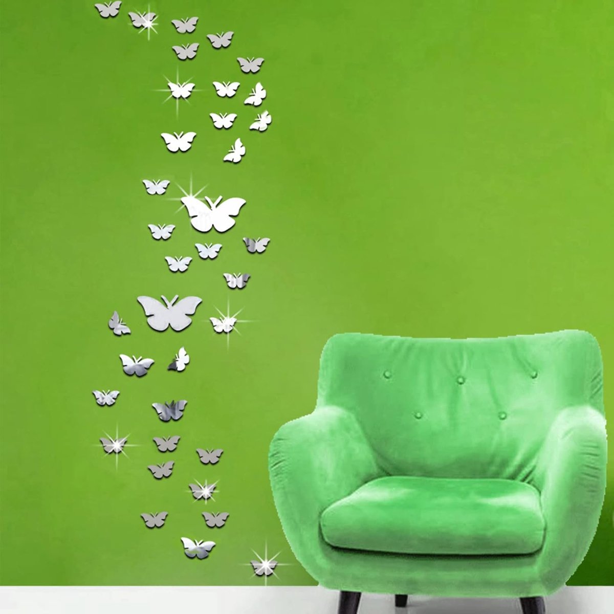 SnelShoppen - 36 Stuks 3D Vlinder Wandstickers, Acryl Spiegel Wanddecoratie voor Woonkamer, Slaapkamer, Kantoor, Romantisch en Energiek