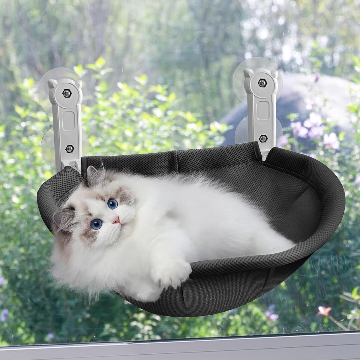 Kattenmand Raam - Hangmat Kat - Uitzicht Genieten - Omkeerbaar Seizoensstof - 45 x 30 cm - Zwart