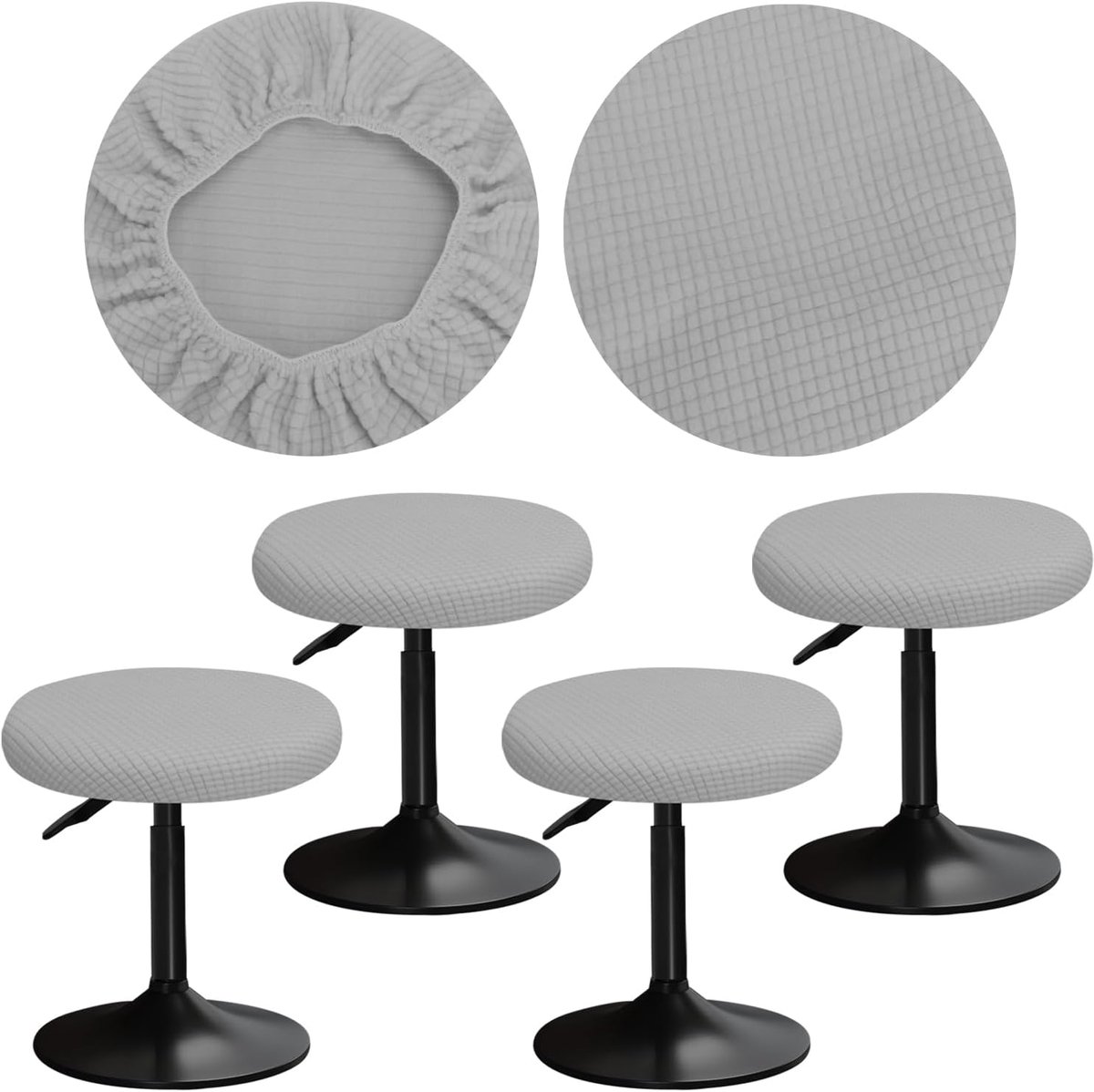 Krukhoezen Rond 30-40 cm Barstoelhoezen Rond met pluche vierkanten, elastisch Zacht en comfortabel Zijn rijk van kleur en vervagen niet(4, Lichtgrijs)