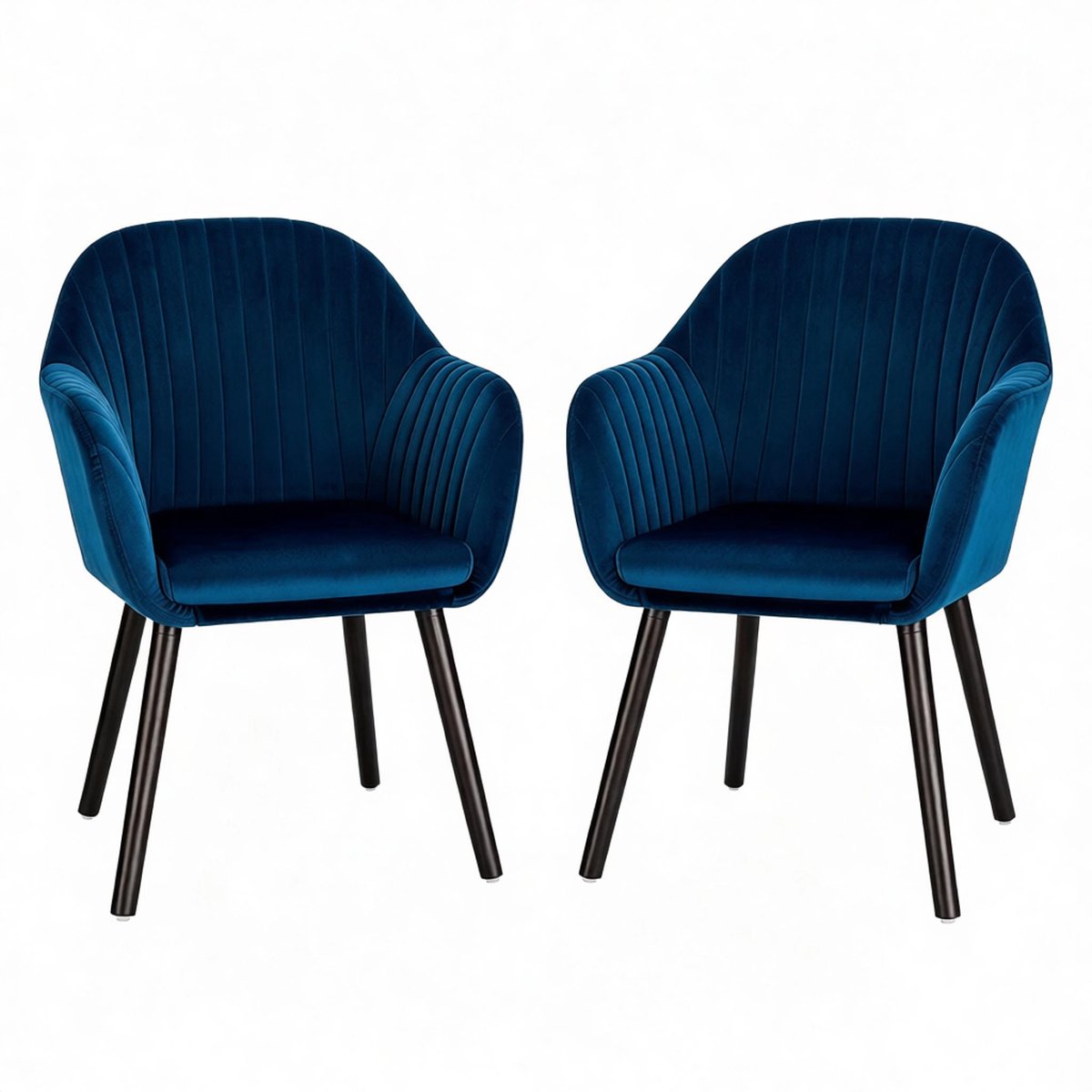 HAUSS SPOLE Eetkamerstoel - Kuipstoel Met Armleuningen - Set Van 2 - Scandinavisch Velvet Design - Voor Eetkamer En Woonkamer - Blauw Zwart
