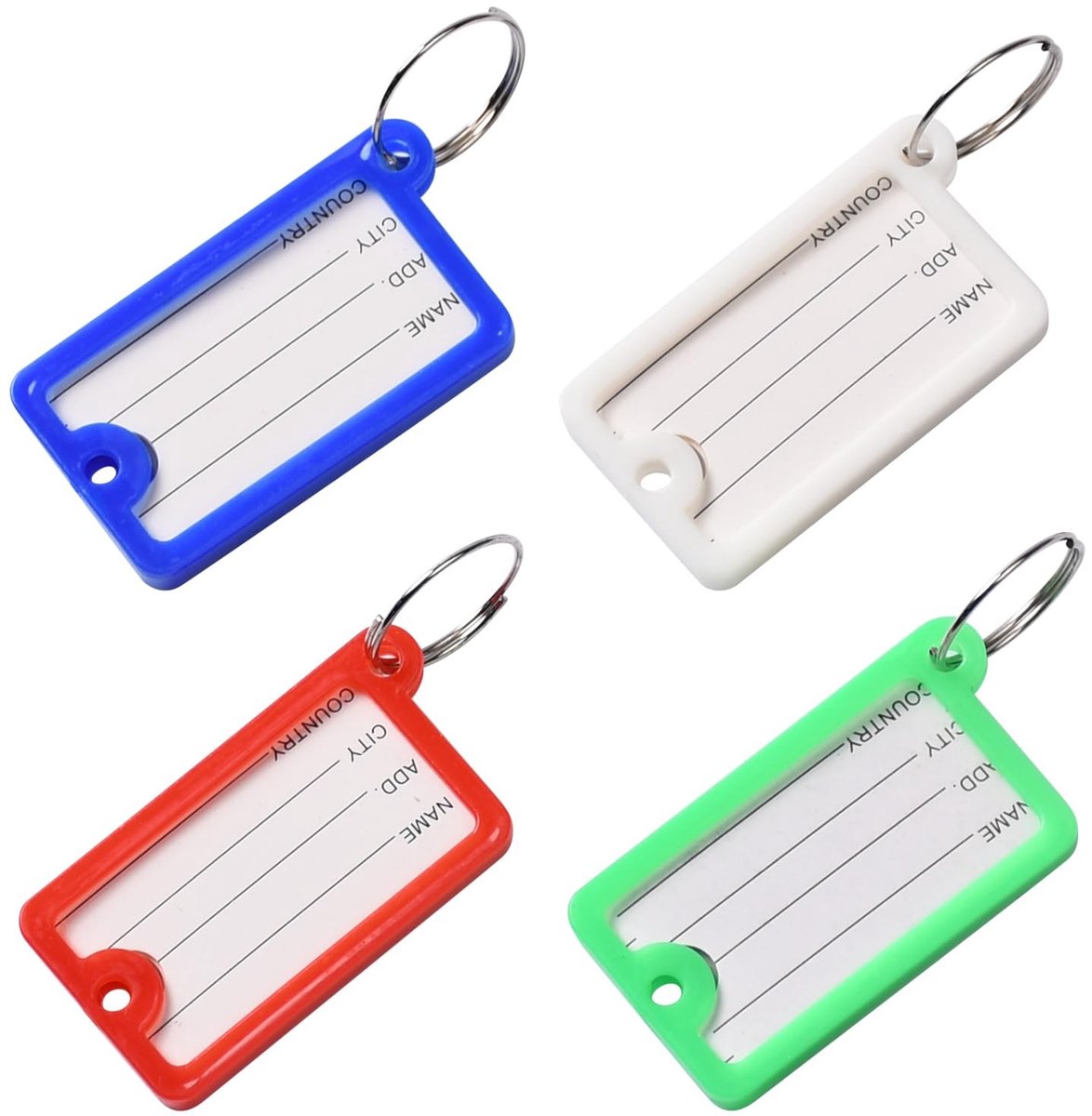 Dailygoods- Bagagelabel 100 stuks - Identificatiekaart - Sleutelhanger - Sleutellabels - Kunststof/Papier - Beschrijfbaar aan beide zijden - Identificatielabel