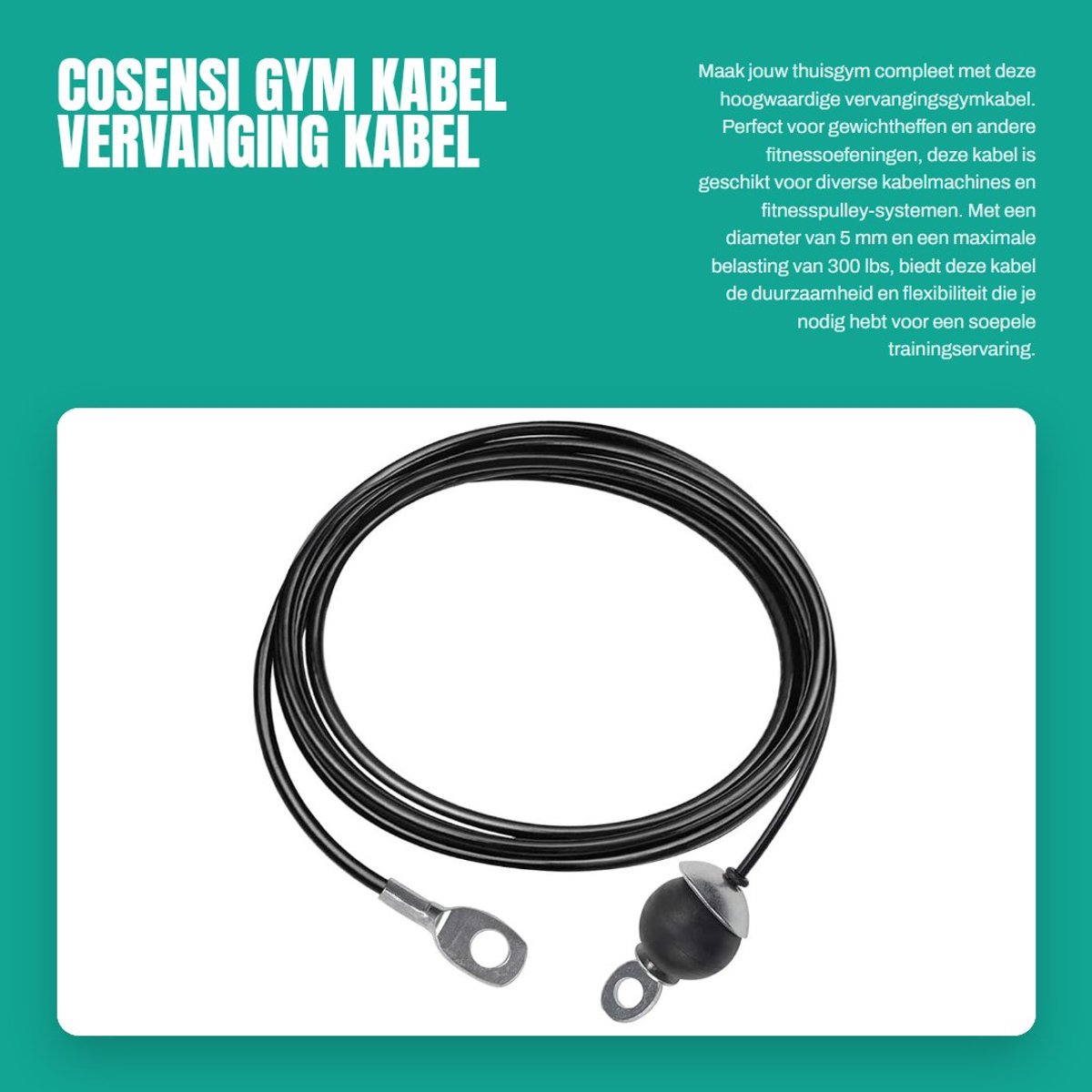 Dailygoods- Gym Kabel 5mm - Vervangingskabel - Fitness Kabelsysteem - Katrol Systeem - Thuis Gym - Maximale belasting 136 kg - Fitnesskabel