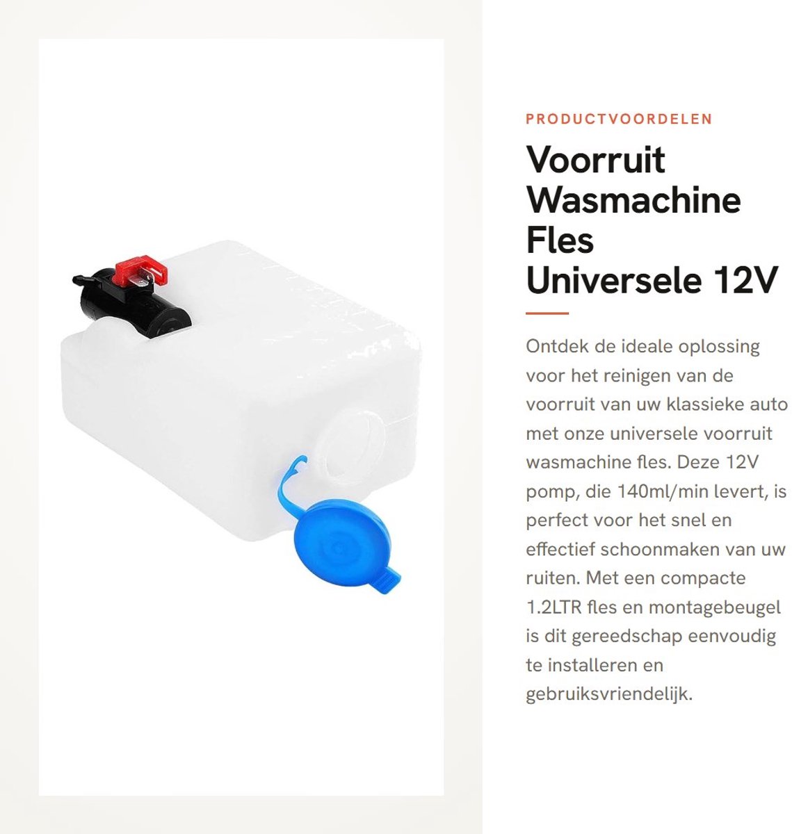 Dailygoods- Voorruitwasmachine Universeel - 12V Pomp - 1.2LTR Fles - Montagebeugel - Reinigingsgereedschap - Compleet met Accessoires - Ruitwasmachine