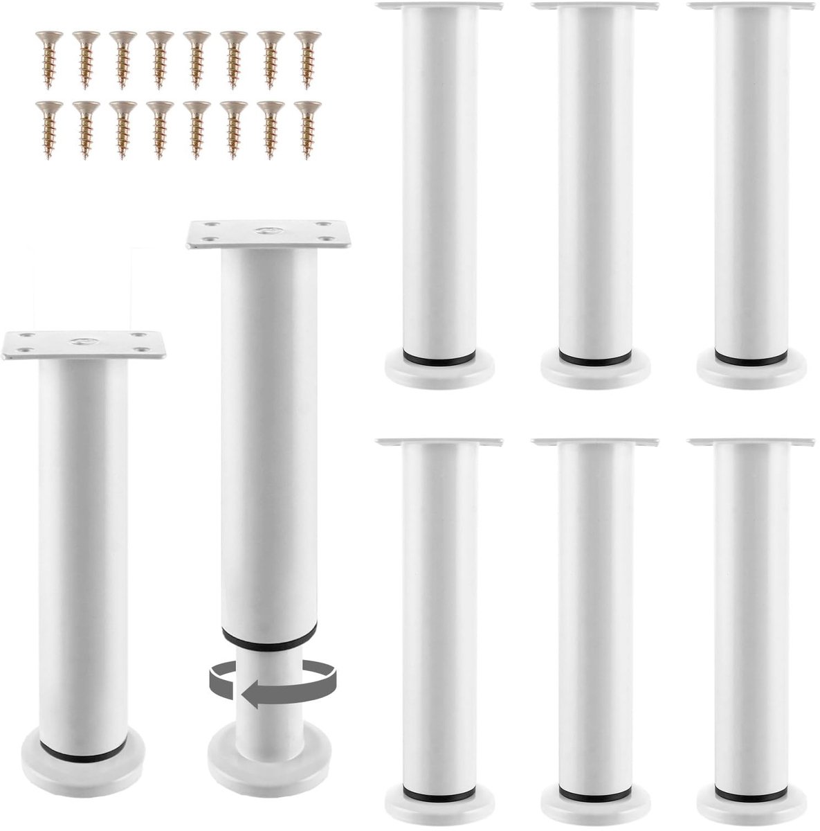 Dailygoods- Meubelpoten Verstelbaar 18-30 cm - Set van 8 - Metalen Meubelpoten - Hoogwaardig Staal - Antislip Basis 6 x 4,7 cm