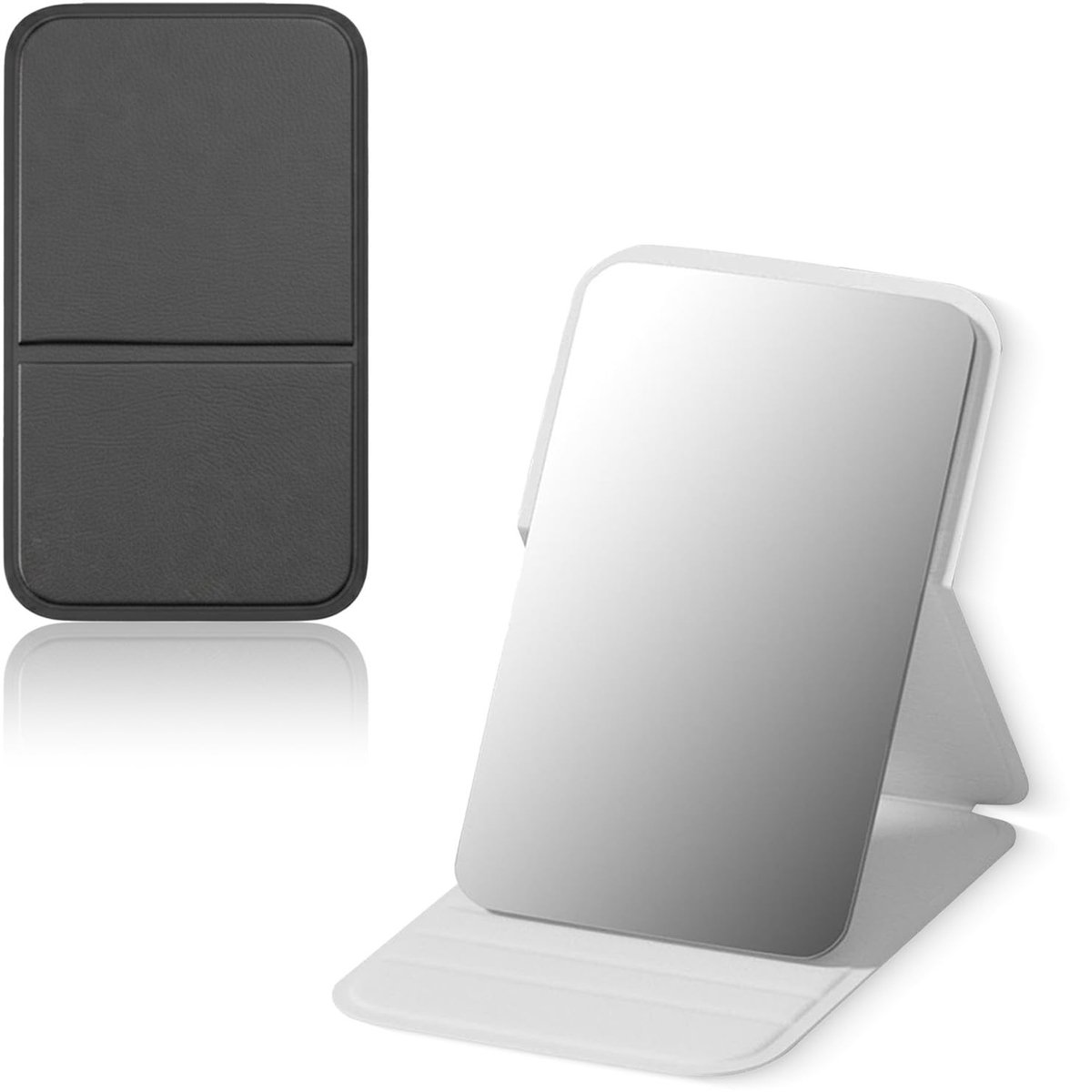 Dailygoods - 2 stuks reisspiegels, inklapbare spiegel met PU-leer, mini-draagbare spiegel voor camping en reizen, veilig en duurzaam, zwart-wit