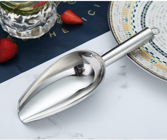 Roestvrijstalen ijsschep, 6 oz, metalen ijsschep voor ijsmachine, multifunctioneel voor snoep, keuken, bar, feest, bruiloft, huisdier, hondenvoer, schep, strandschep, zilver — afbeelding 2