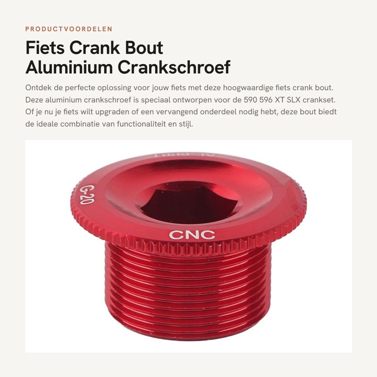 Dailygoods- Crankbout Aluminiumlegering - Fiets Bevestigingsbout - Corrosiebestendig - Eenvoudig te Installeren - Geschikt voor XT/XTR/SLX - Buitendiameter 28 mm - Trapasbout
