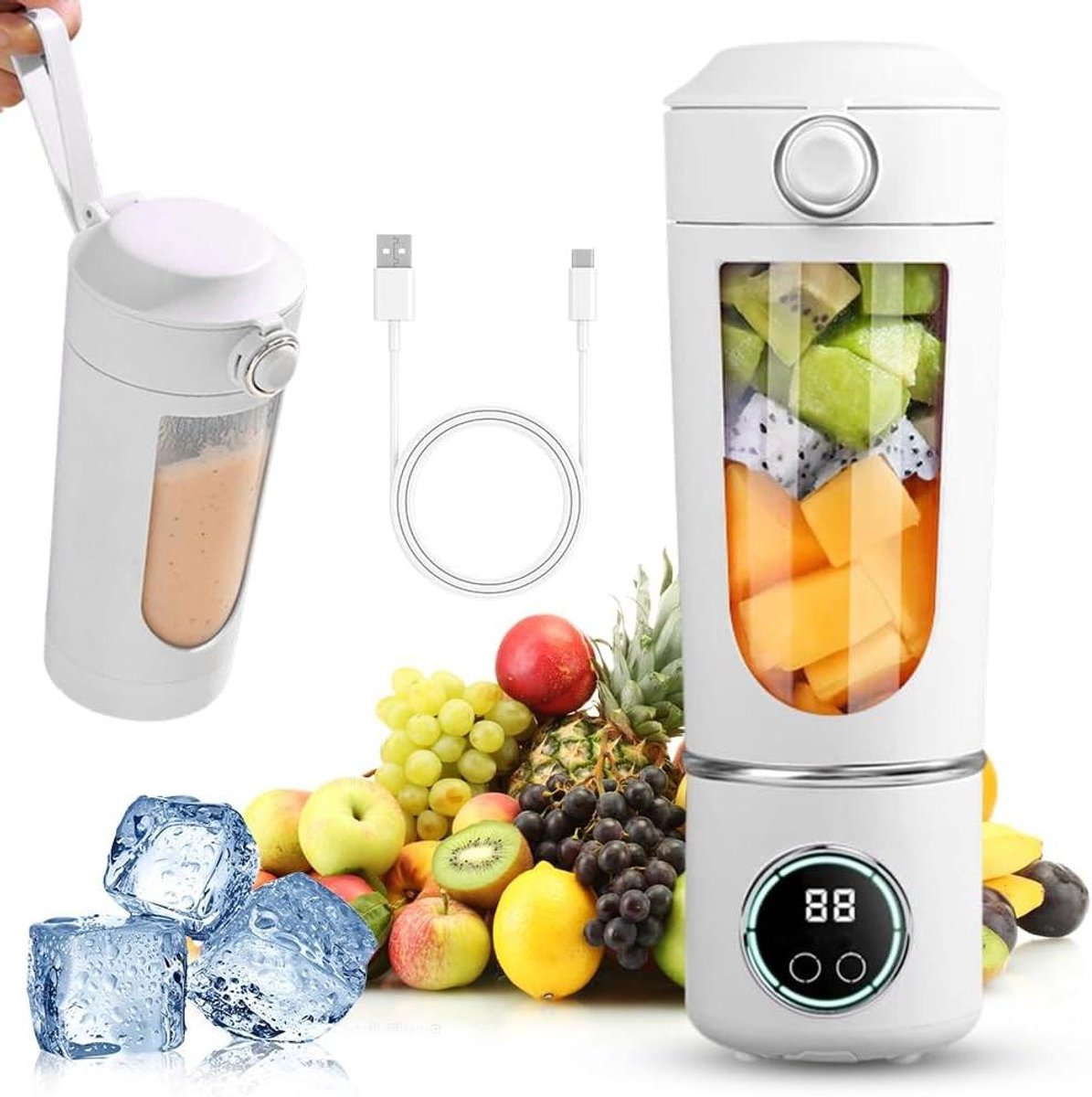 Draagbare Blender - Smoothie Maker - Gezonde Drankjes Maken - 12 Roestvrijstalen Messen - 700ml Capaciteit - Wit