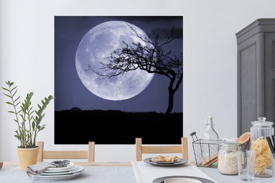 Muurstickers - Sticker Folie - Maan - Boom - Zwart - 120x120 cm - Plakfolie - Muurstickers Kinderkamer - Zelfklevend Behang XXL - Zelfklevend behangpapier - Stickerfolie