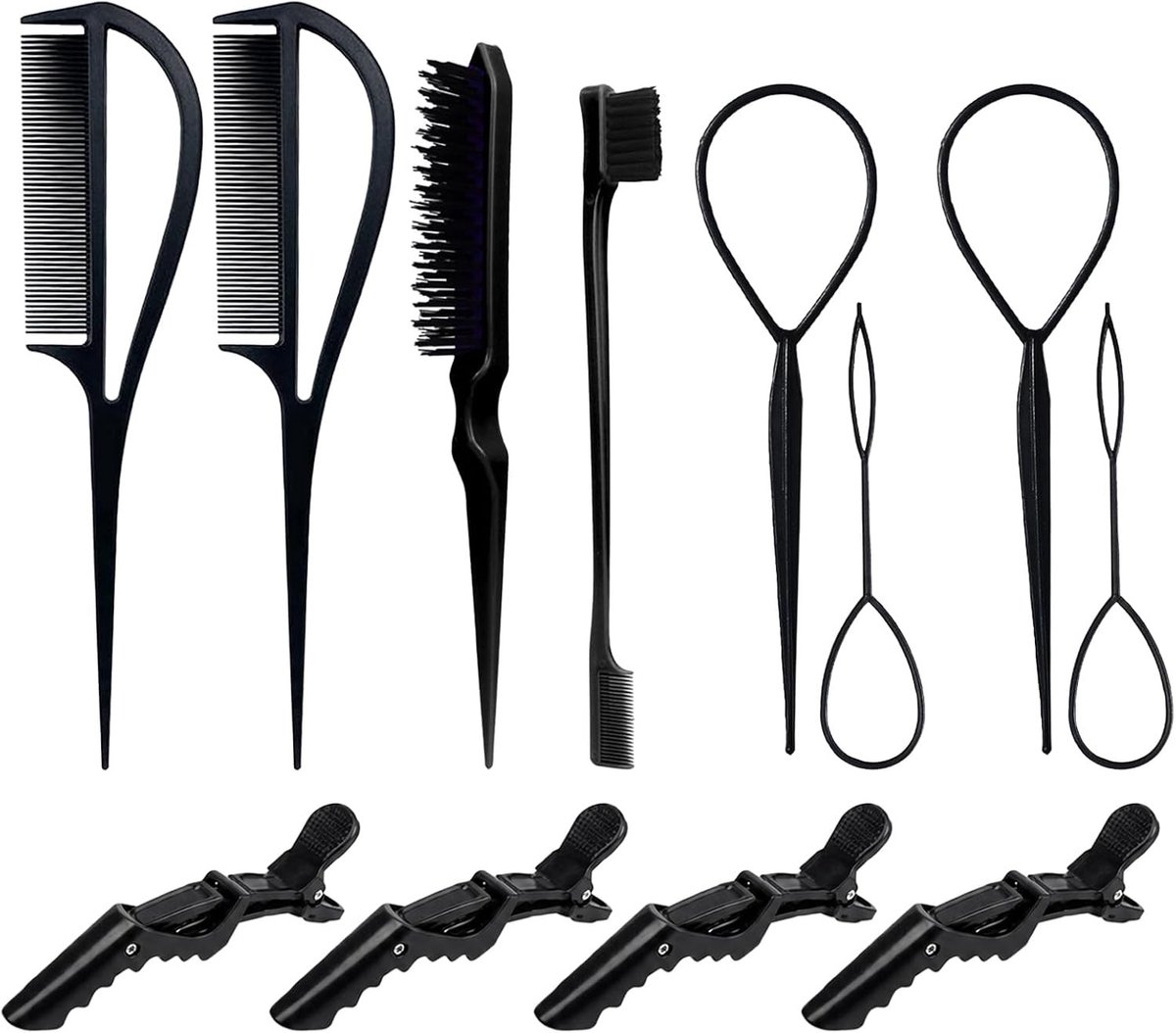 Set van 12 haarborstels en krokodilclips, ideaal voor haarverf, kappersstyling en accessoires voor mannen en vrouwen