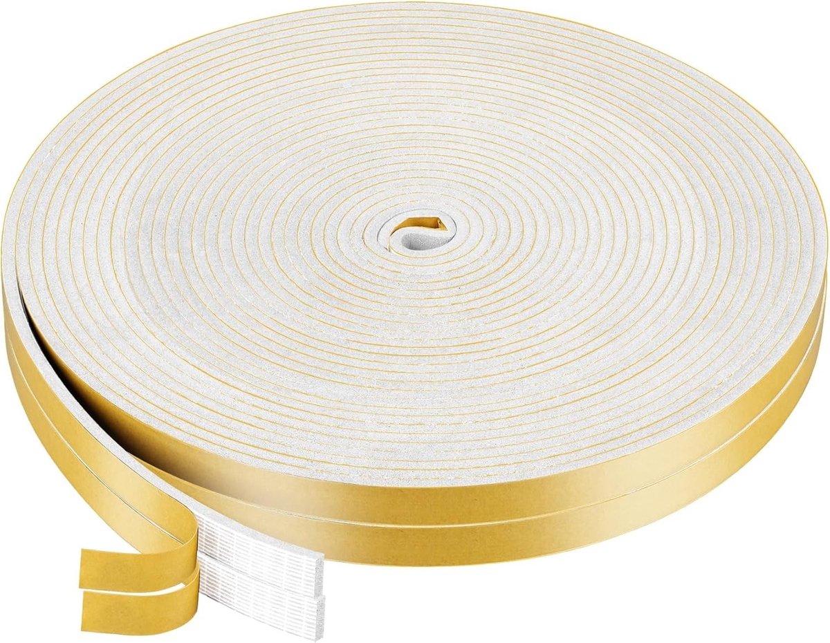 Draught Excluder Tape voor Ramen en Deuren - 2 Rollen Zelfklevende Isolatieband 12mm x 6mm x 10m, Weerbestendige Afsluiting en Geluidsisolatie voor Kieren en Gaten