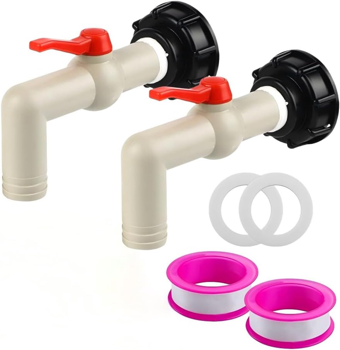IBC-tankaccessoires, watertank met tuit 32 mm, IBC-kraan, kogelkraan 1 inch, IBC-adapter S60 x 6 grove schroefdraad voor IBC-container, regenton, watertank (DN40/50), 2 stuks
