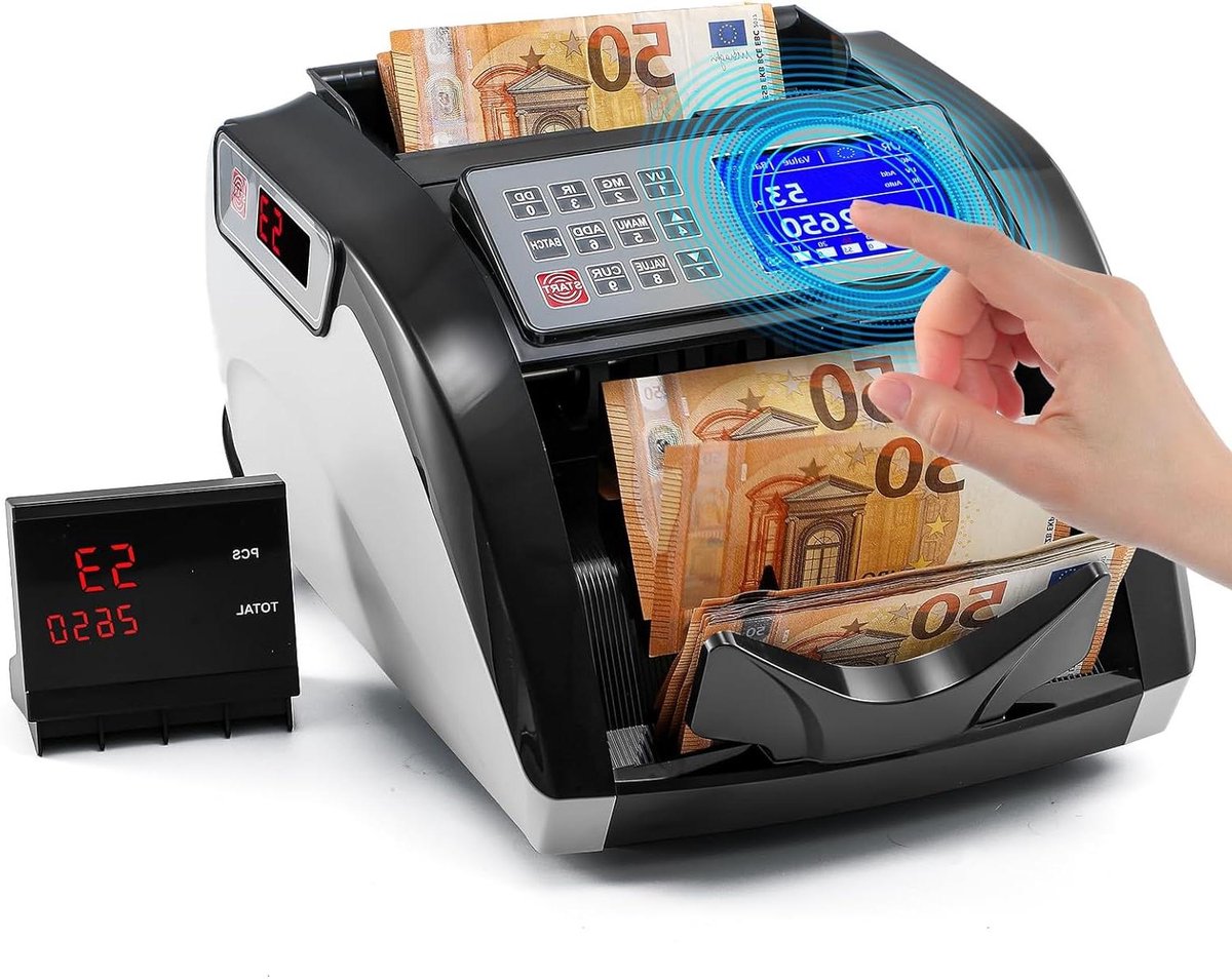 Bankbiljet Tellers - Geld Telmachine - Snel Geld Tellen - UV MG IR Detectie - 1000 Biljetten/Min - Zwart Grijs