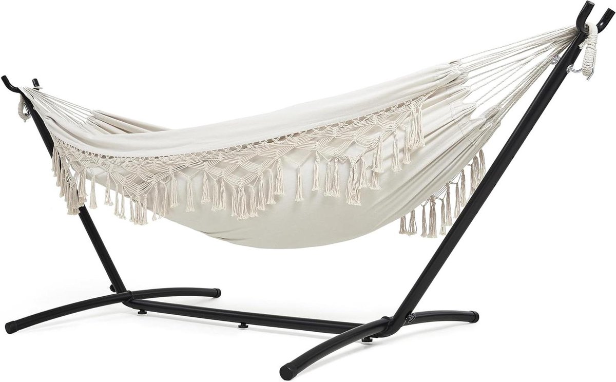 Hangmat met standaard - Dubbele hangmat Kampeerhangmat - Ontspannen in de tuin - Verstelbare hoogte - 270 x 110 cm