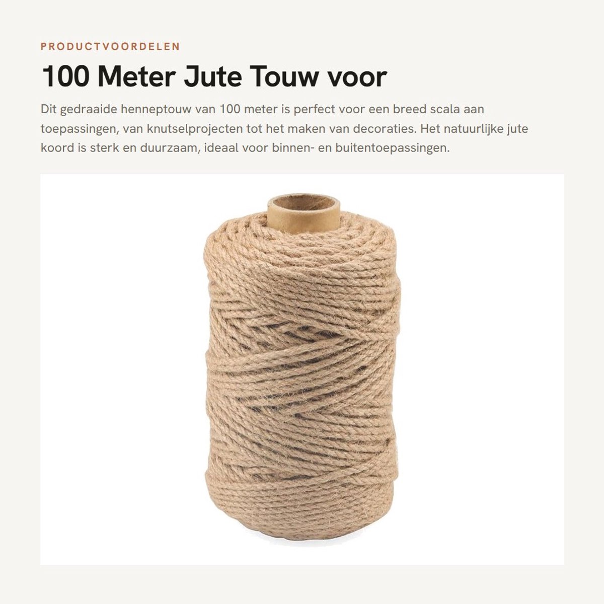 Dailygoods- Henneptouw 100 m x 4 mm - Jute Touw - Gedraaid Touw - Natuurlijk Koord - Touwtrekken - Sterk en Breukvast