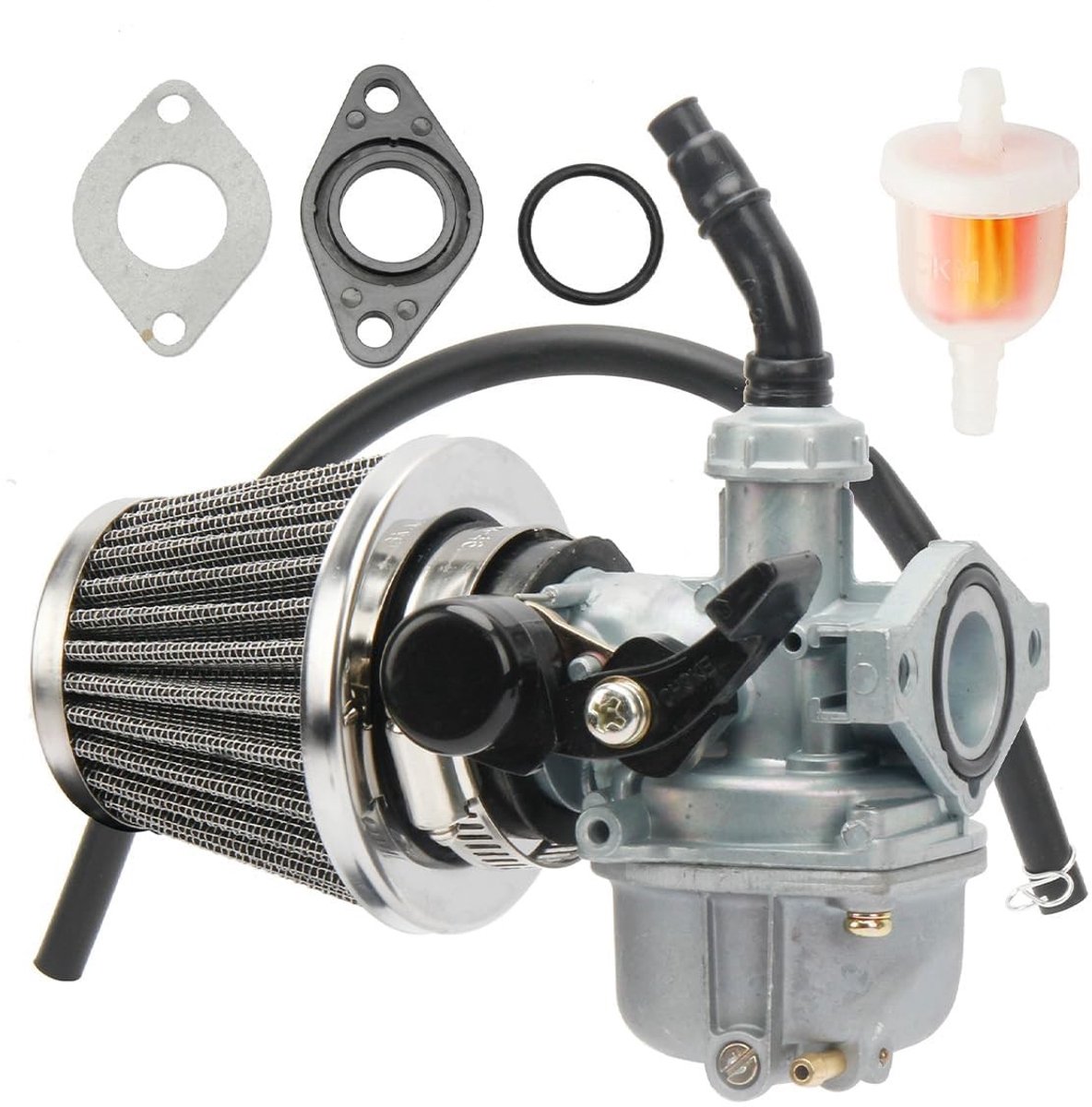 Dailygoods- Carburateur PZ19 met Luchtfilterset - Carburateur Reiniger - Brandstoffilter - Brandstofslang - Afdichtingsset - Geschikt voor 50-125cc - Motorcarburateur