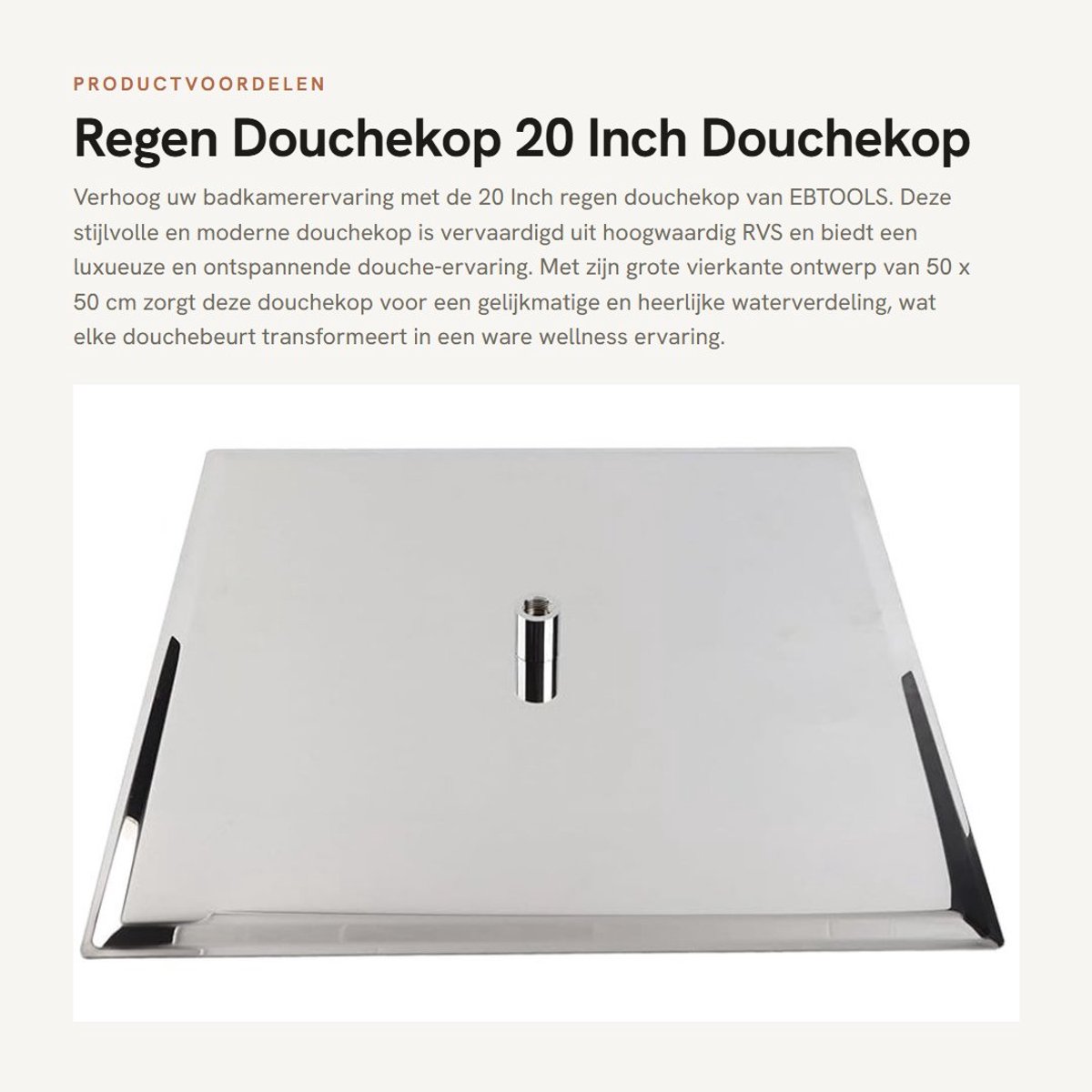 Dailygoods- Douchekop 50 x 50 cm - Roestvrij Staal - Regendouche - Schroefbeugel - Ultra-dun Design - Eenvoudige Installatie - Regen Douchekop