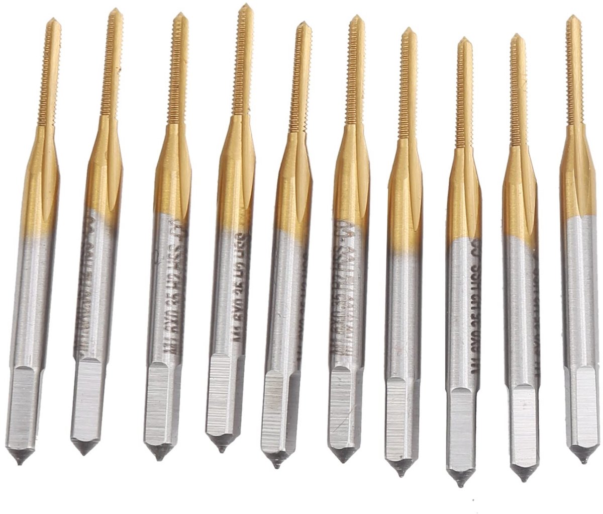Dailygoods- Metrische Kranen 10 Stuks - HSS Coated - Tap Machine - Draad Tap - Boren M1.6 x 0.35mm - Precisie Gereedschap