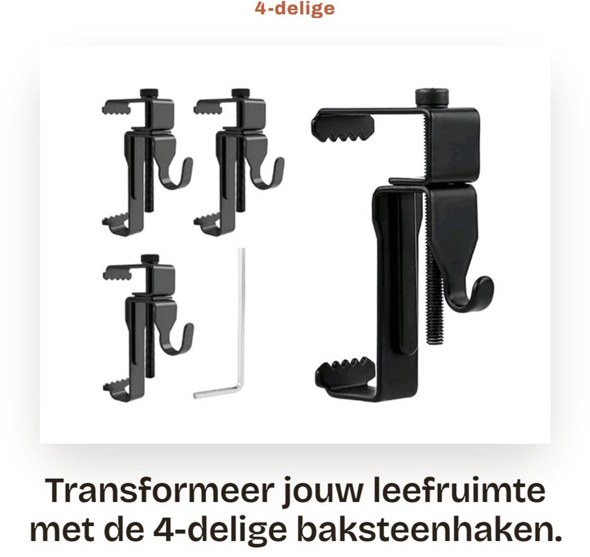 Dailygoods- Baksteenhaken 4-delig - Verstelbare metalen clip - Wandmontagebeugel - Voor buitenfoto's - Geen boren vereist - Klembereik 1,75-6,5 cm - Steenhaken