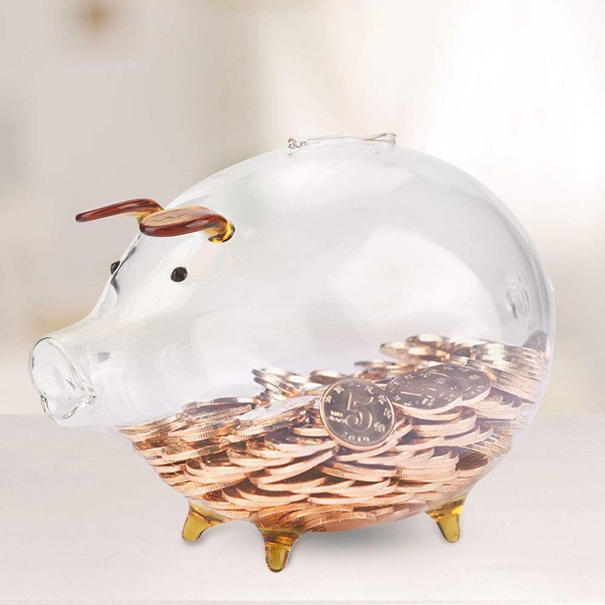 Dailygoods- Spaarpot Transparant Glas - Spaarvarken - Spaarpot Kind - Spaarpot Baby - Spaarpot Blik - Capaciteit 500 Munten - Spaarbank