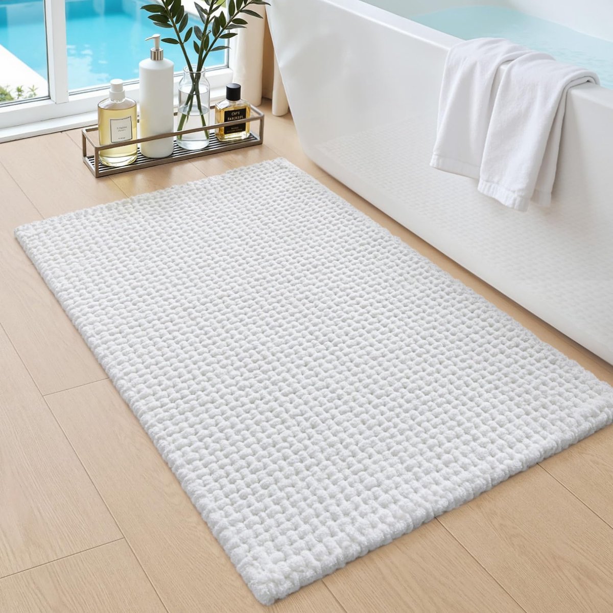 Chenille Badmat 40 x 60 cm, Absorberend en Antislip Badmatten, Zacht en Snel Droog, Machinewas Badtapijt voor Badkamer, Bad en Douche, Wit