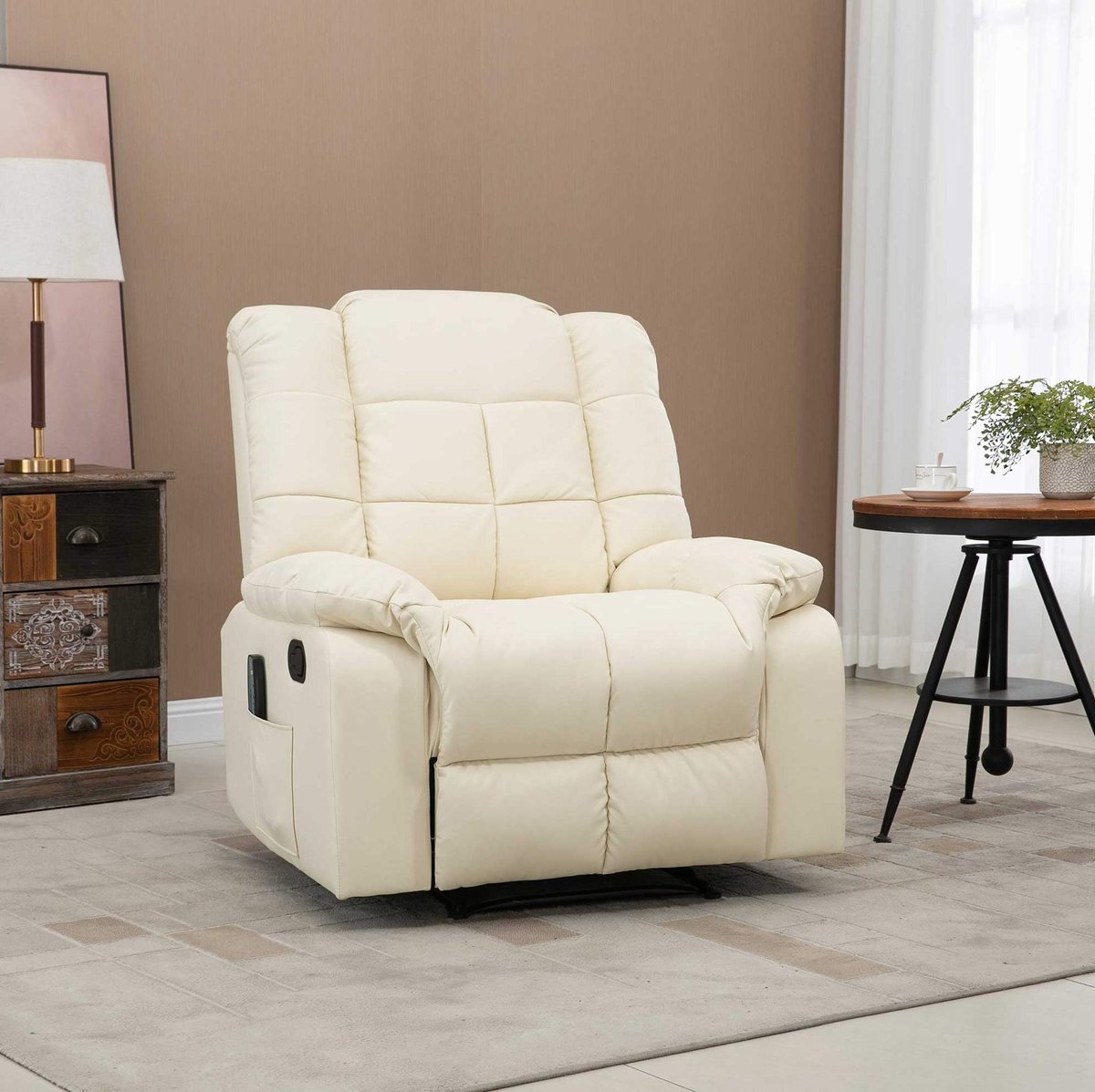 MIVRAY Massagestoel 94 x 99 x 99 cm - Elektrisch Verstelbare Relaxfauteuil Met 8-Punts Massage En Voetensteun - Kunstleer Crèmewit
