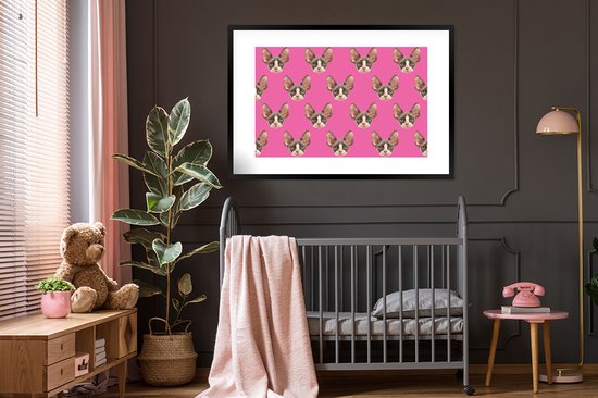 Poster in lijst - Fotolijst 120x80 cm - Posters - Huisdier - Roze - Patroon - Posterlijst zwart - Decoratie - Wanddecoratie woonkamer - Muurdecoratie slaapkamer