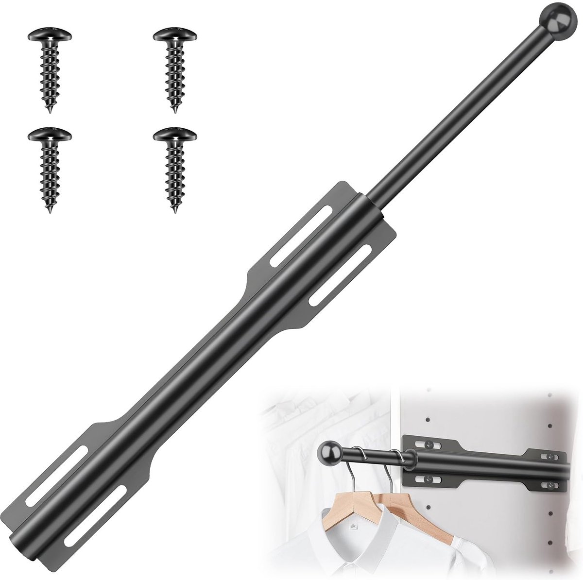 uittrekbare valetstang voor kast, verstelbare 11,7"-21,5" intrekbare kledinghanger rail, glijdende kledingkast verlengstang voor wasruimte, entree en tijdelijke kledingopslag