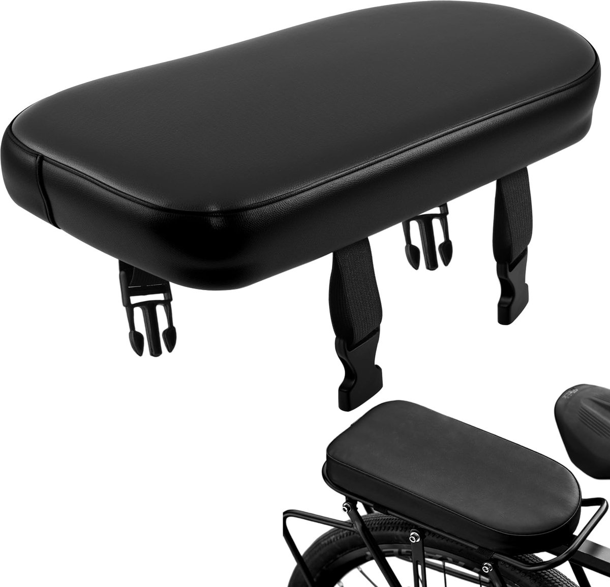 Kussen, 30 x 14,5 x 4 cm, PU-leer, dikke fietsdrukstoel | hoge elasticiteit, zacht en comfortabel kussen op de fiets, waterdicht en schokbestendig bagagedragerzitting, zwart