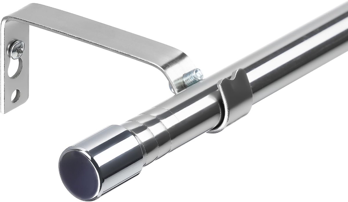 Gordijnstokken voor gordijnen met ringen, 16 mm voile gordijnroede, zilver, 76-158 cm, metalen gordijnroede, uitschuifbare roestvrijstalen raamgordijnroede met verstelbare beugels voor