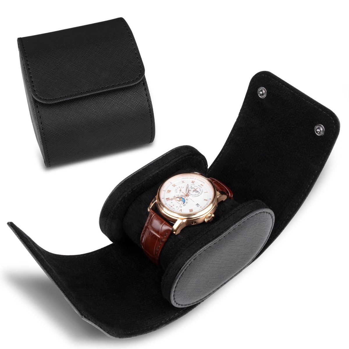Dailygoods- Horloge Case - Cilindrische Reisklokrol - Horloge Box - Zacht Kussen - Robuuste Sluiting - Luxe Leer - Horlogerol