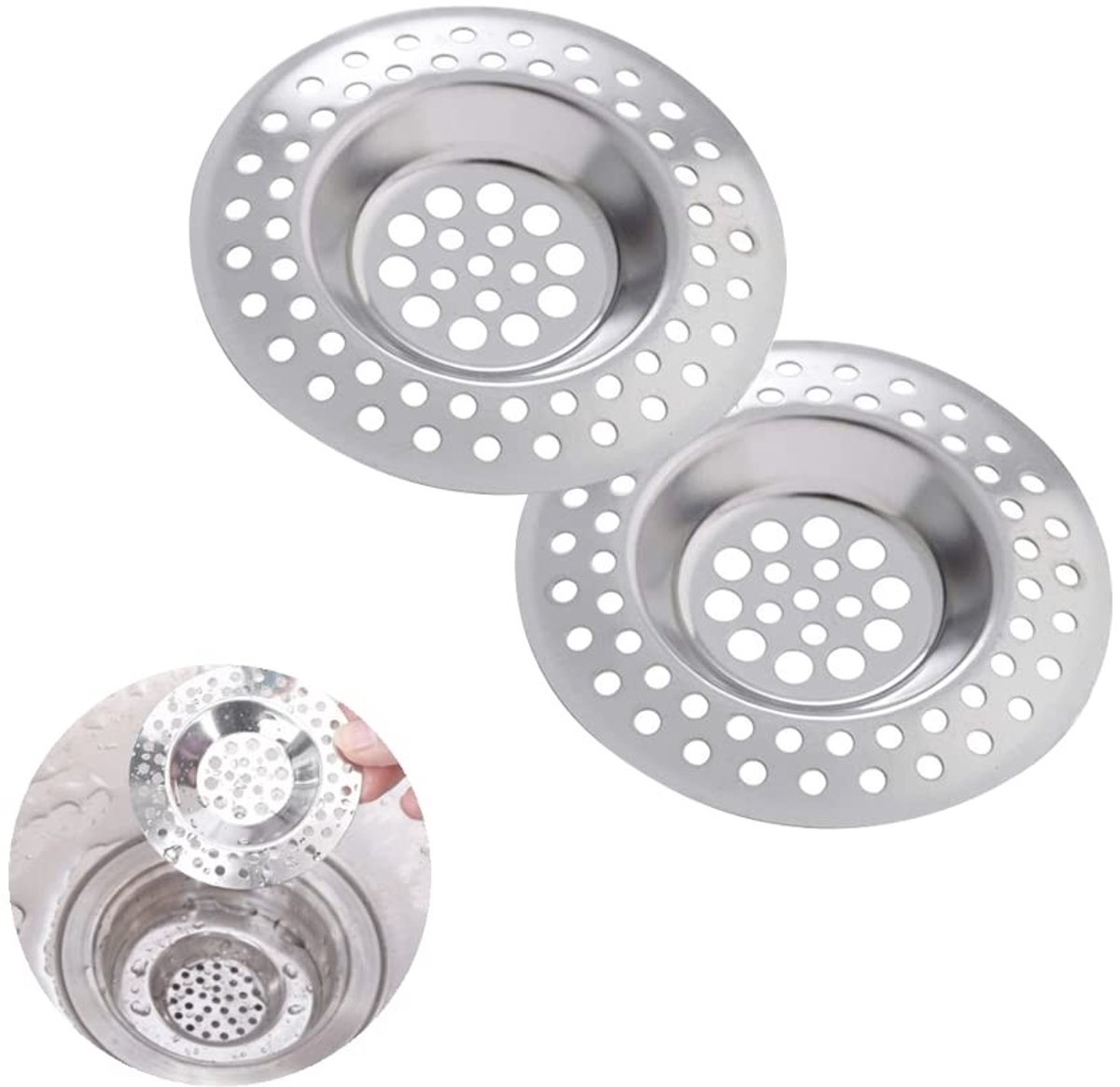 Dailygoods- Gootsteenzeef 2 stuks - Roestvrij Stalen Afvoerzeef - Afvoerhaarvanger - Doucheafvoerbeschermer - Wastafelfilter - Hoogwaardige materialen - Afvoerfilter