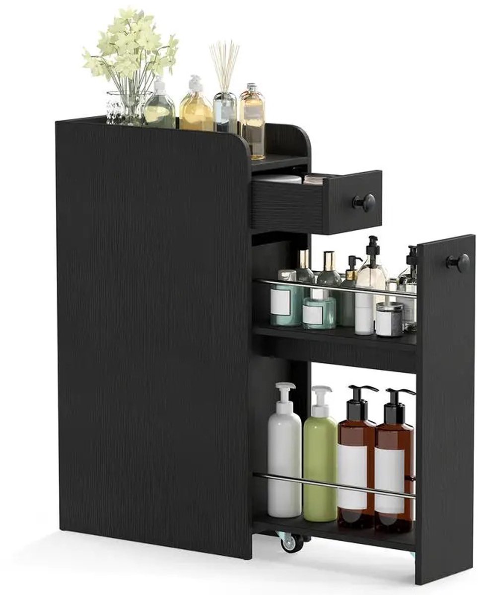 Dailygoods Smalle badkamerkast met uittrekbare lade en ruim blad voor de badkamer - Zwart - AliExpress 1503