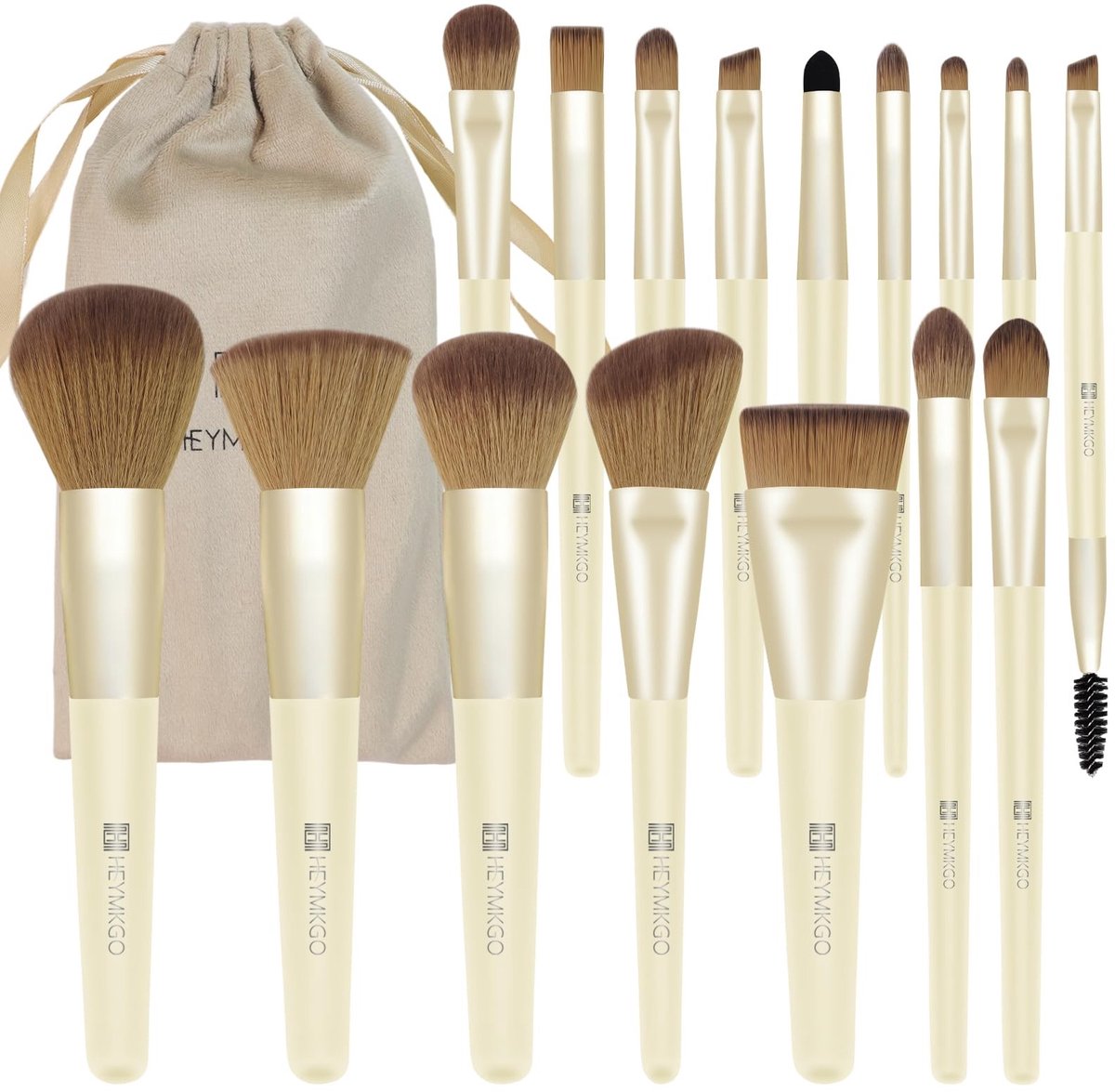 Dailygoods- Make-up Borstels Set 16-delig - Professionele Houten Handvat - Zachte Nylon Haren - Oog-/Gezichtsborstels - Opbergzakje - Dierproefvrij - Make-upkwasten