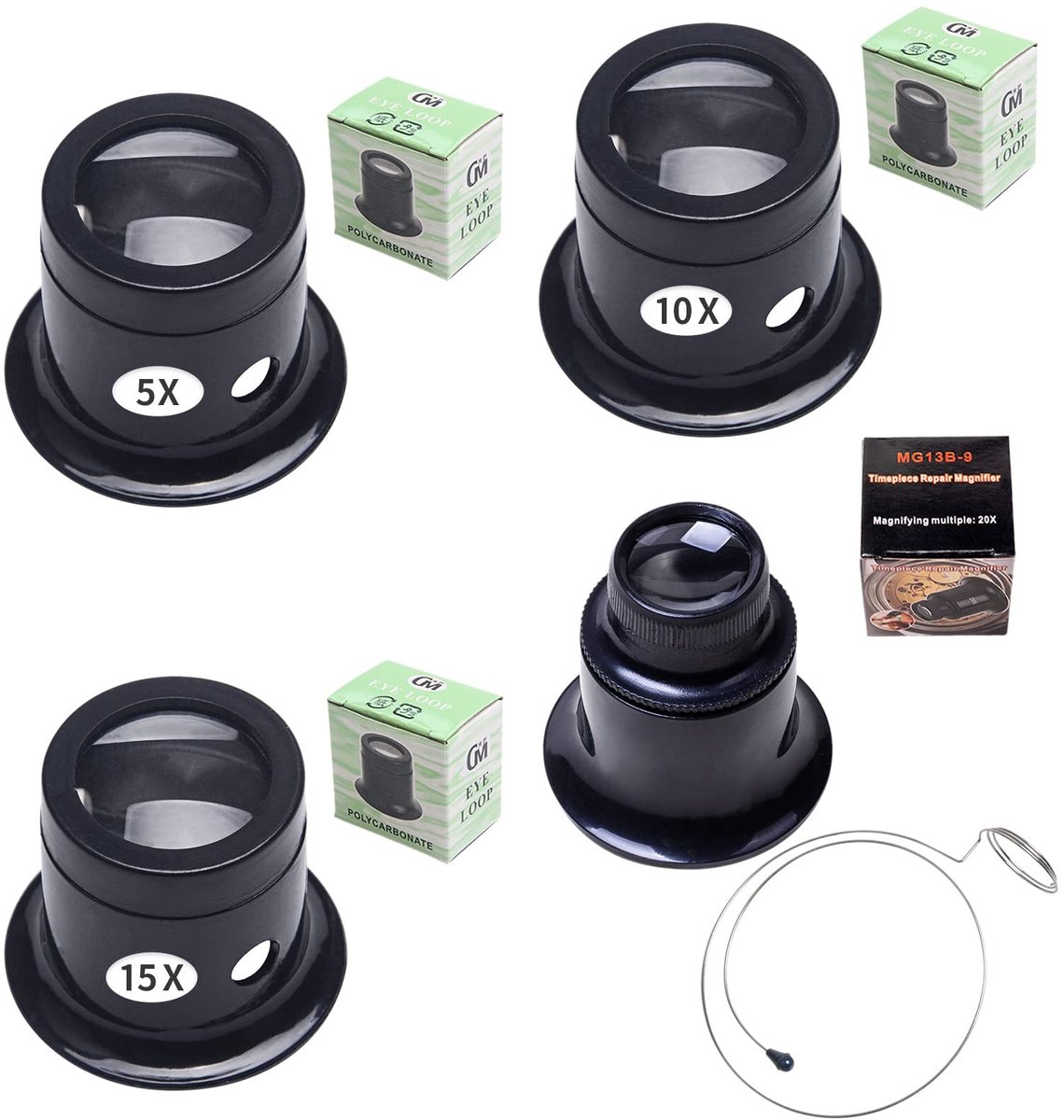 Dailygoods- Vergrootglas Professioneel - Vergrotingsfactor 5x/10x/15x/20x - Monoculair - Lenshouder - Ergonomisch - Lichtgewicht en draagbaar - Loep
