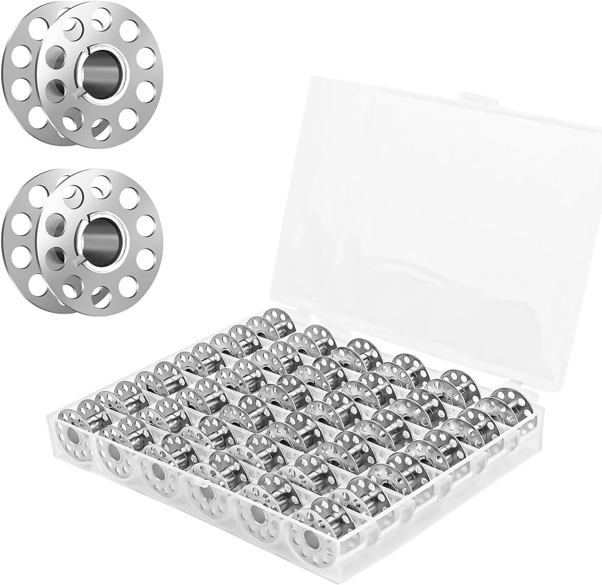 Spoelen voor naaimachines (7 mm binnendiameter) - lege spoelen voor onderdraad met transparante opbergdoos - naaitoebehoren voor doe-het-zelf, naaien en handwerk