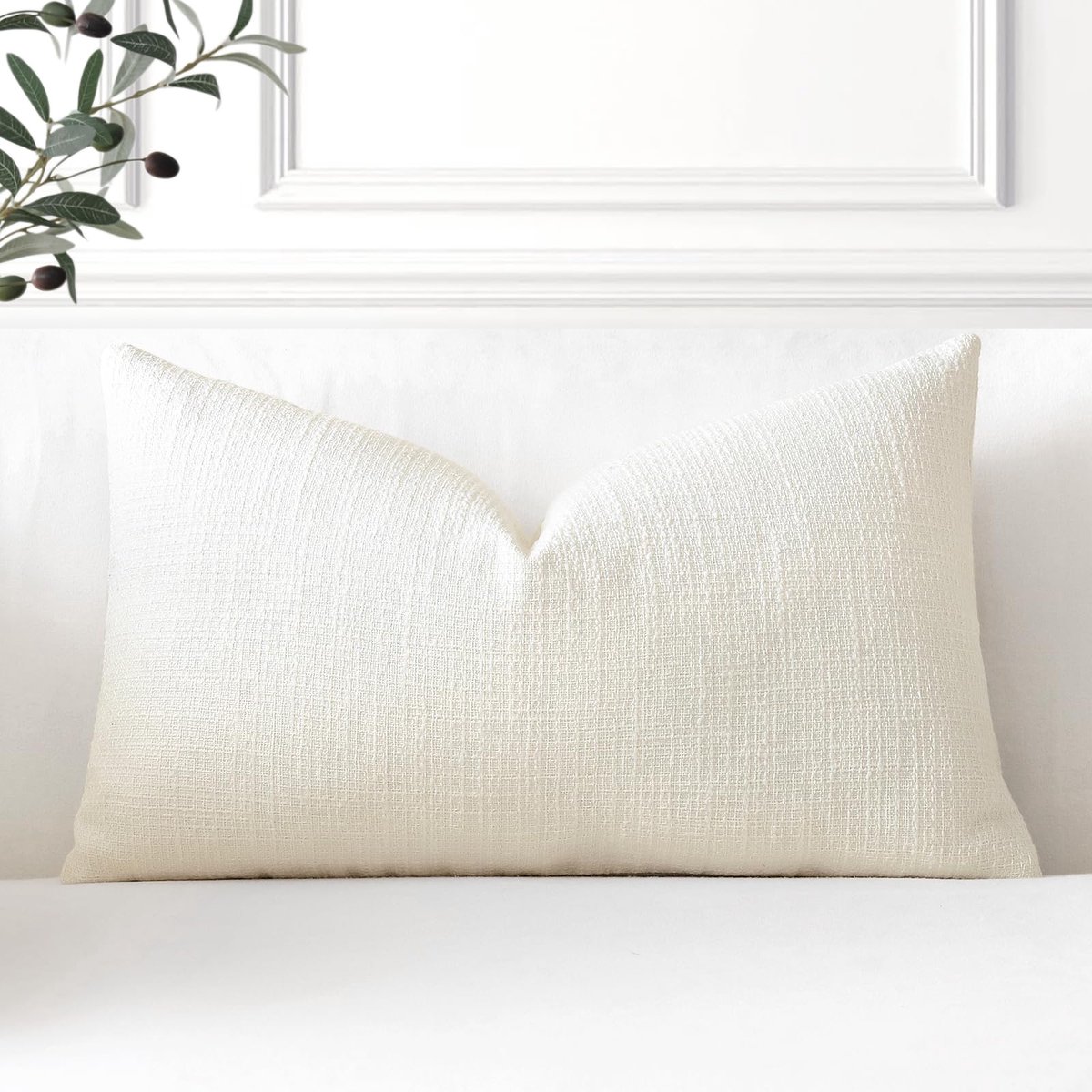 Kussenhoes, set van 1 decoratieve lendenkussensloop, 30 x 50 cm, voor huisdecoratie, bank, slaapkamer, auto, roomwit