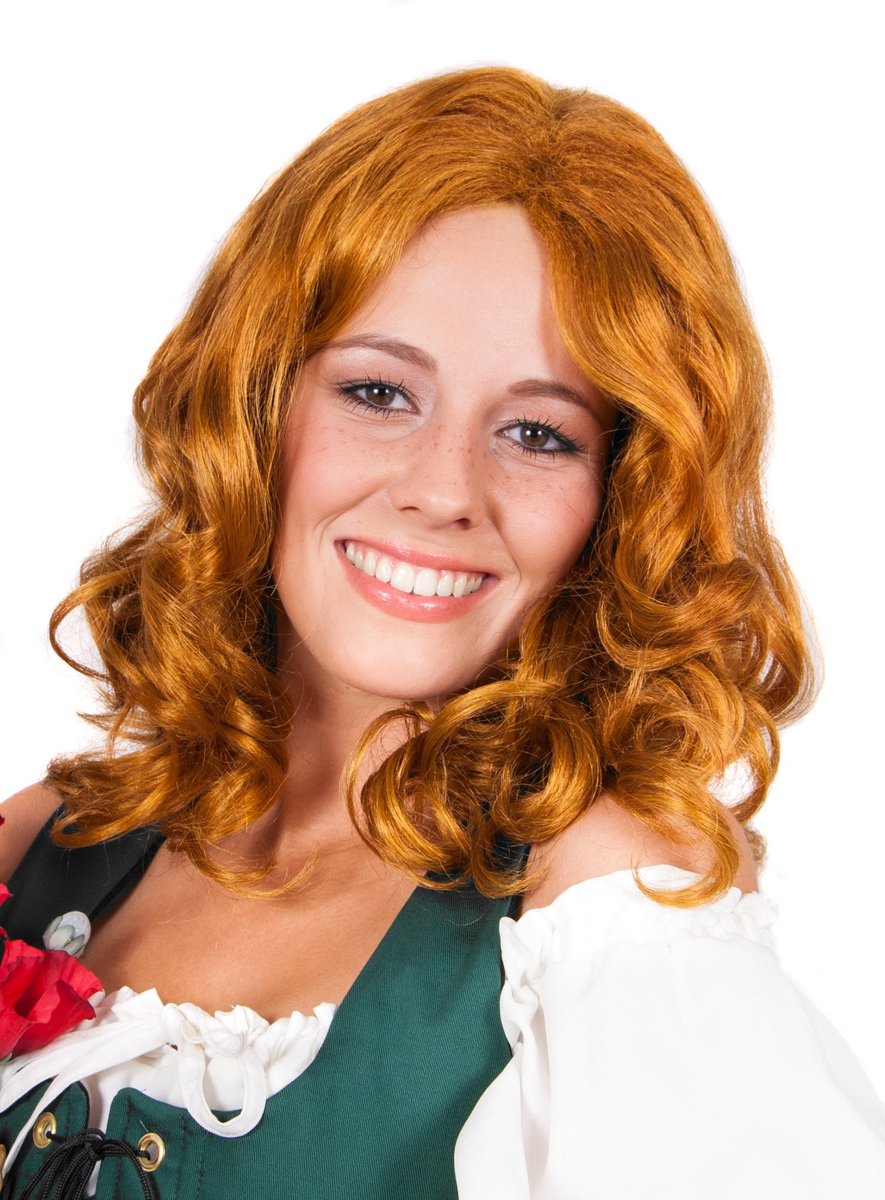 Roodblonde Lange Pruik Met Krullen - Retro kostuum pruik voor carnaval