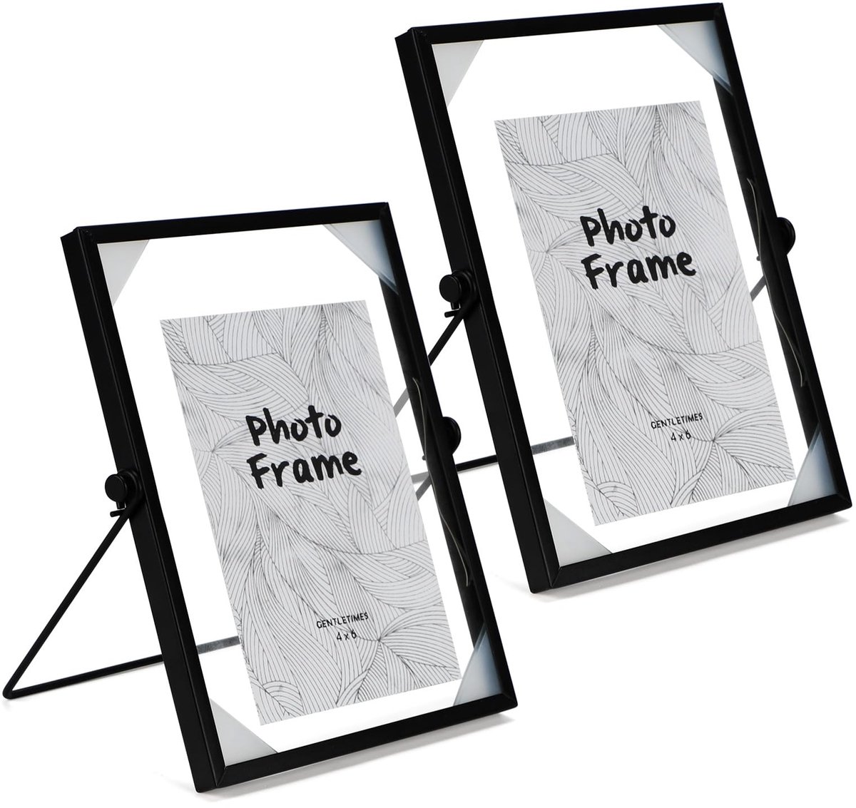 Fotolijsten staand glas A5, 15 x 20 cm glas metalen fotolijst, zwarte glazen fotolijst, glazen lijst voor bureau, decoratie, doe-het-zelf foto's, hoek van klem 60 graden