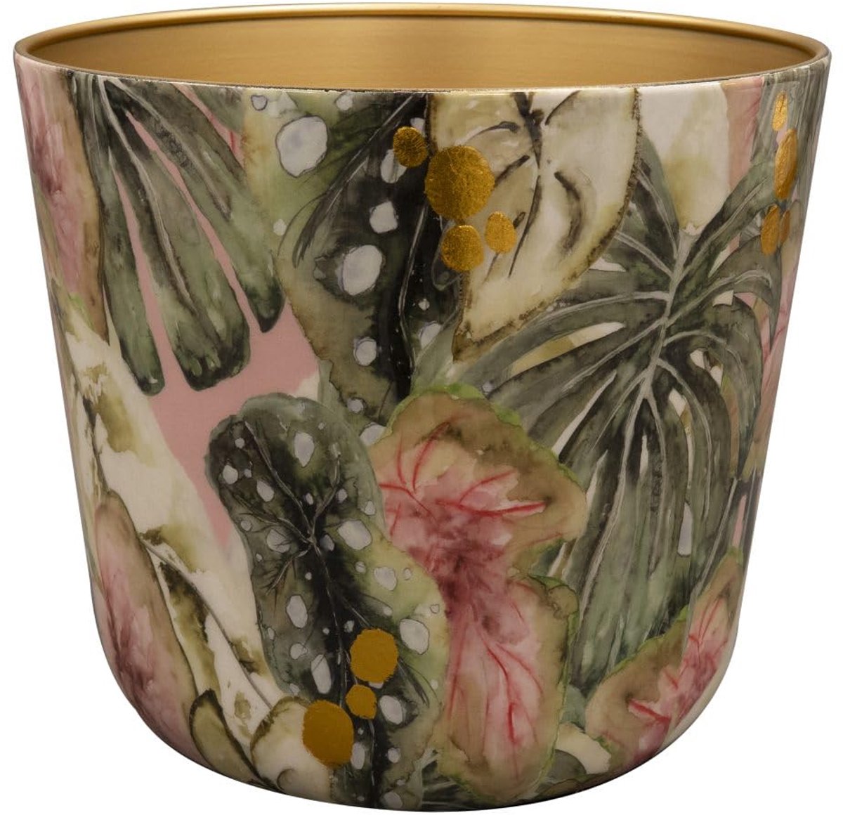 Vaas conisch Monstera mystery - 21x18 - Metaal & Epoxy - Exclusieve homeware voor binnenshuis - Handgemaakt - Unieke print - Ontworpen door Lammie