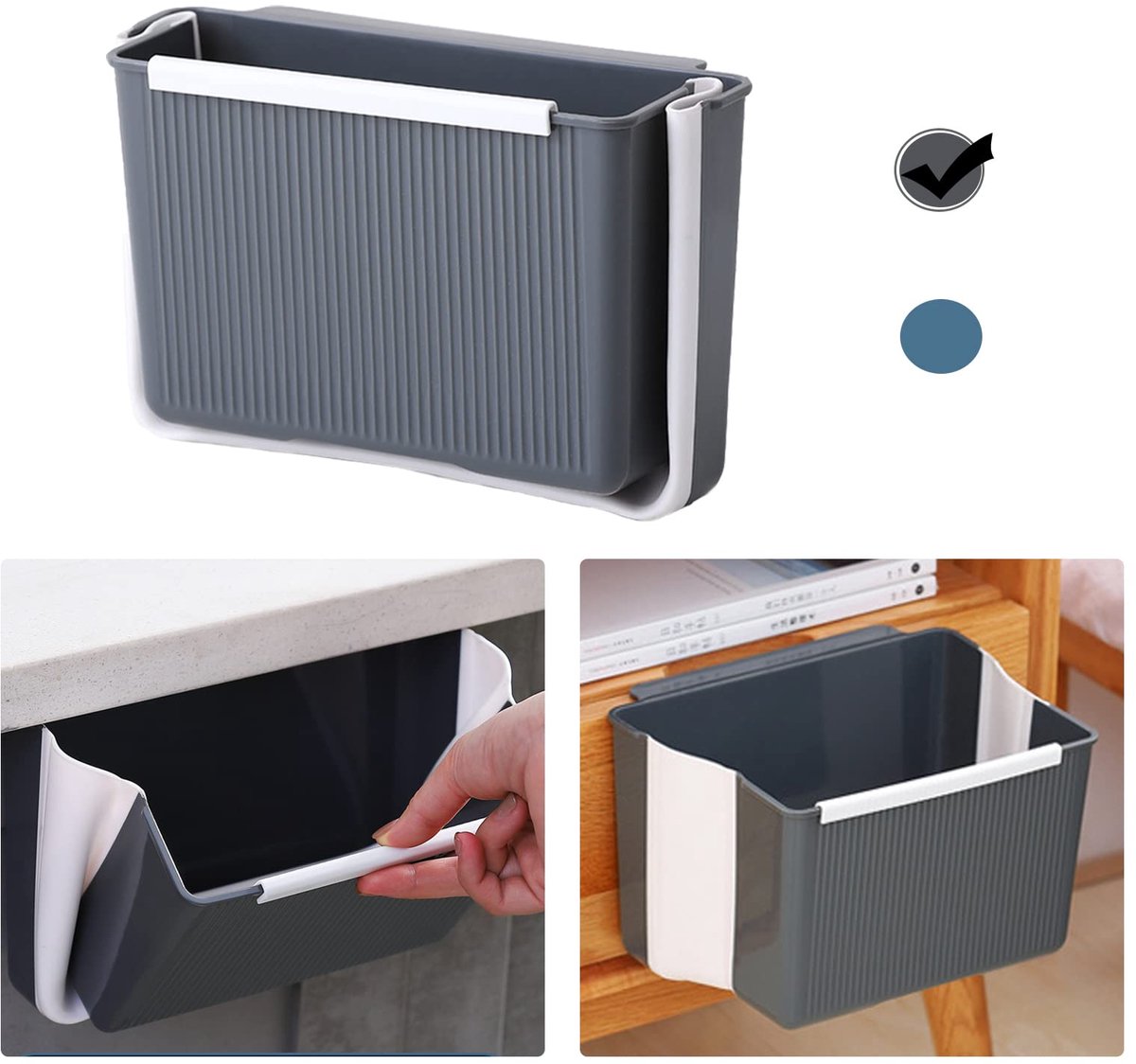 keukenbak, opvouwbare voedselafval Caddy vuilnisbakken kast bakken voor keuken, badkamer, slaapkamer, autostoel - groot kaliber, opvouwbaar, hangend ontwerp (grijs)