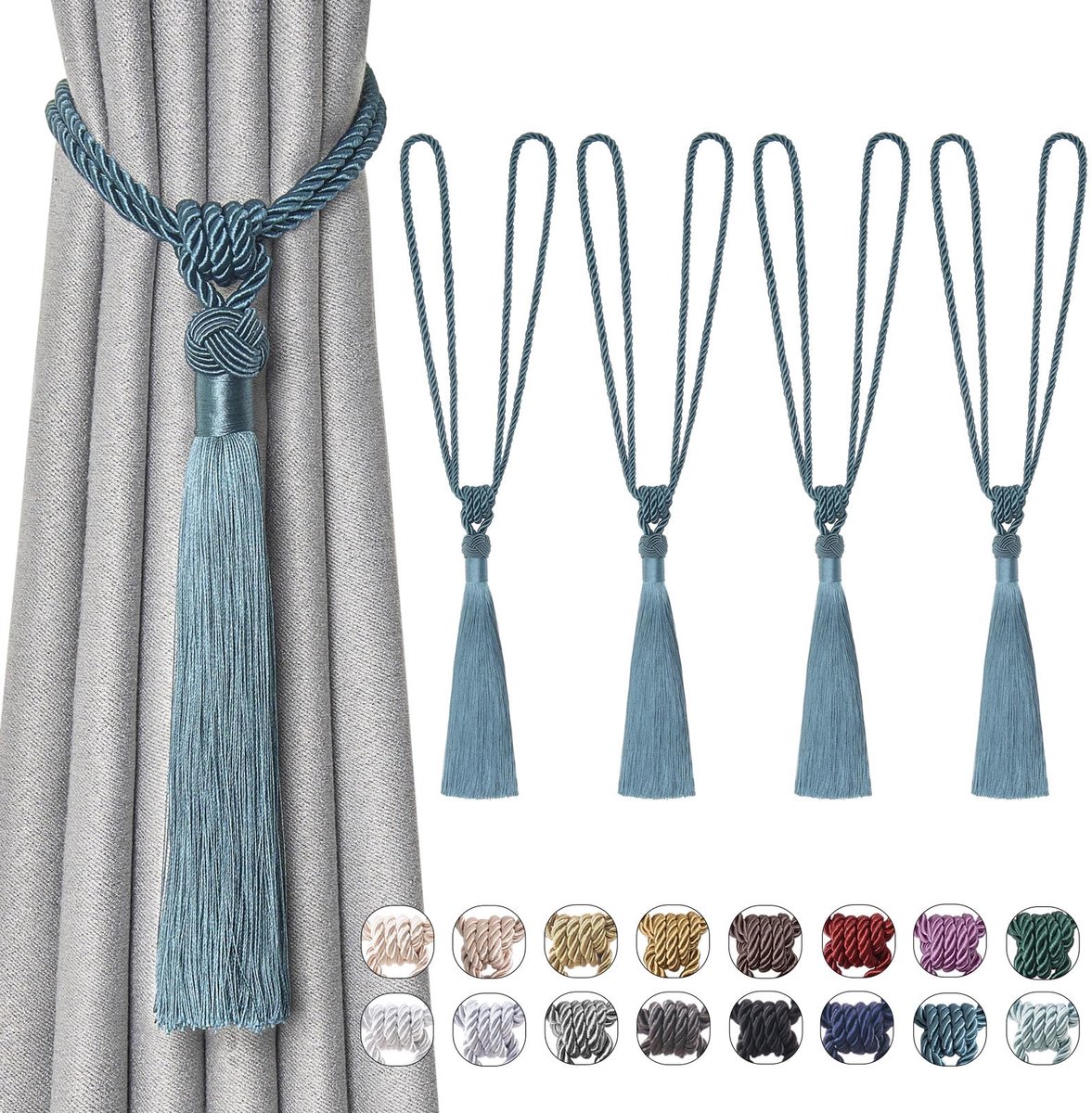 Gordijn Tiebacks Handgemaakte Gevlochten Touw Knoop Drape Tie Backs Europese Stijl Decoratieve Gordijn Holdbacks Voor Thuis & Kantoor Raam Drapery (Teal)