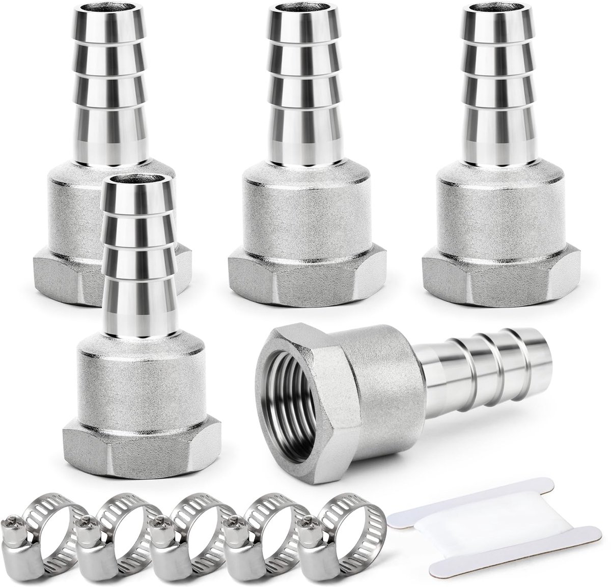 Slangtule koppelingen, 19 mm tule naar 3/4" BSP binnendraad, industriële knelkoppeling voor water, brandstof, lucht